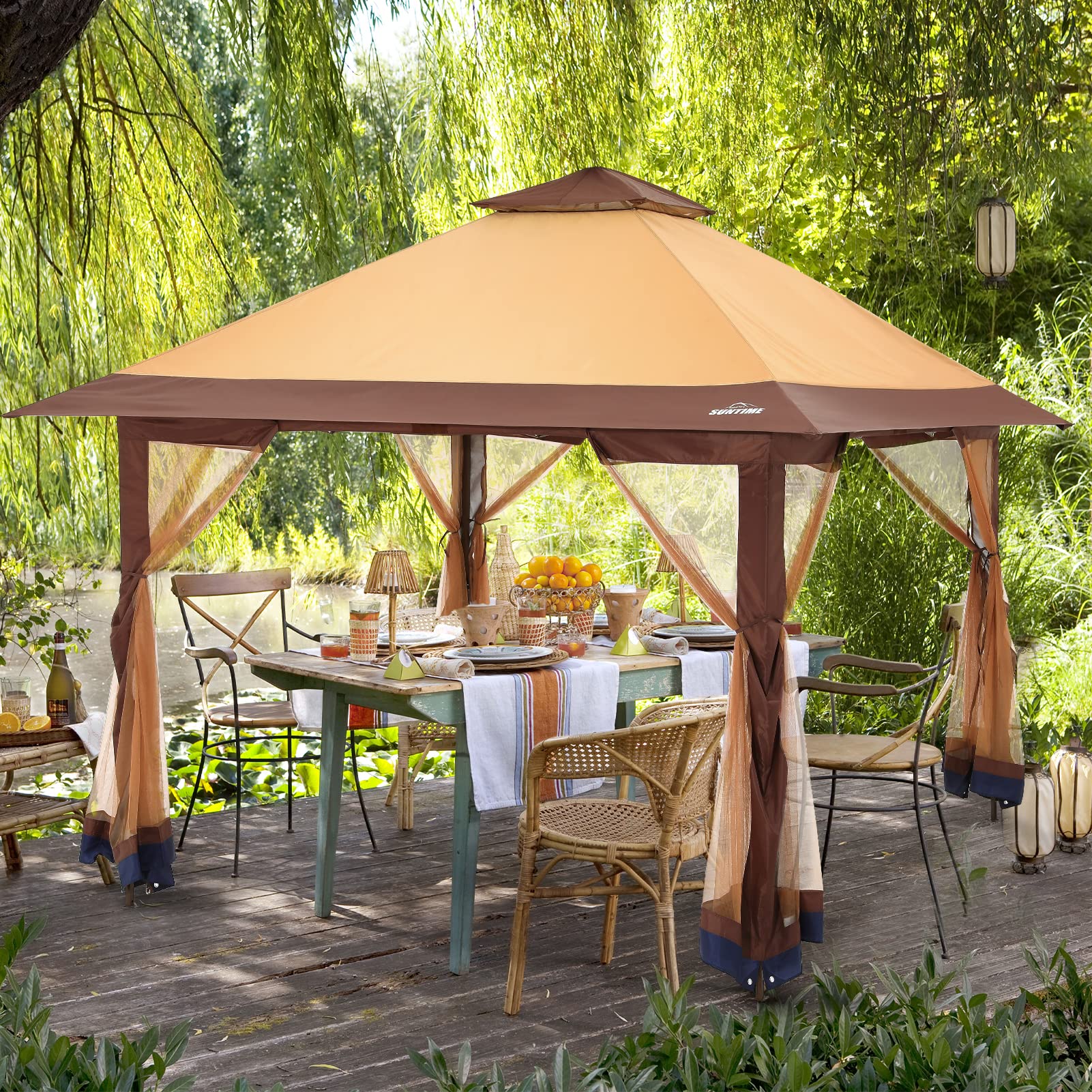OUTDOOR LIVING SUNTIME Instant Pop Up Patio Gazebo with Full Netting - Perfect for Family Parties, Backyard BBQs & Outdoor Activities (Includes Netting Sidewalls) - Ideal for Camping, Picnics & Garden Relaxation