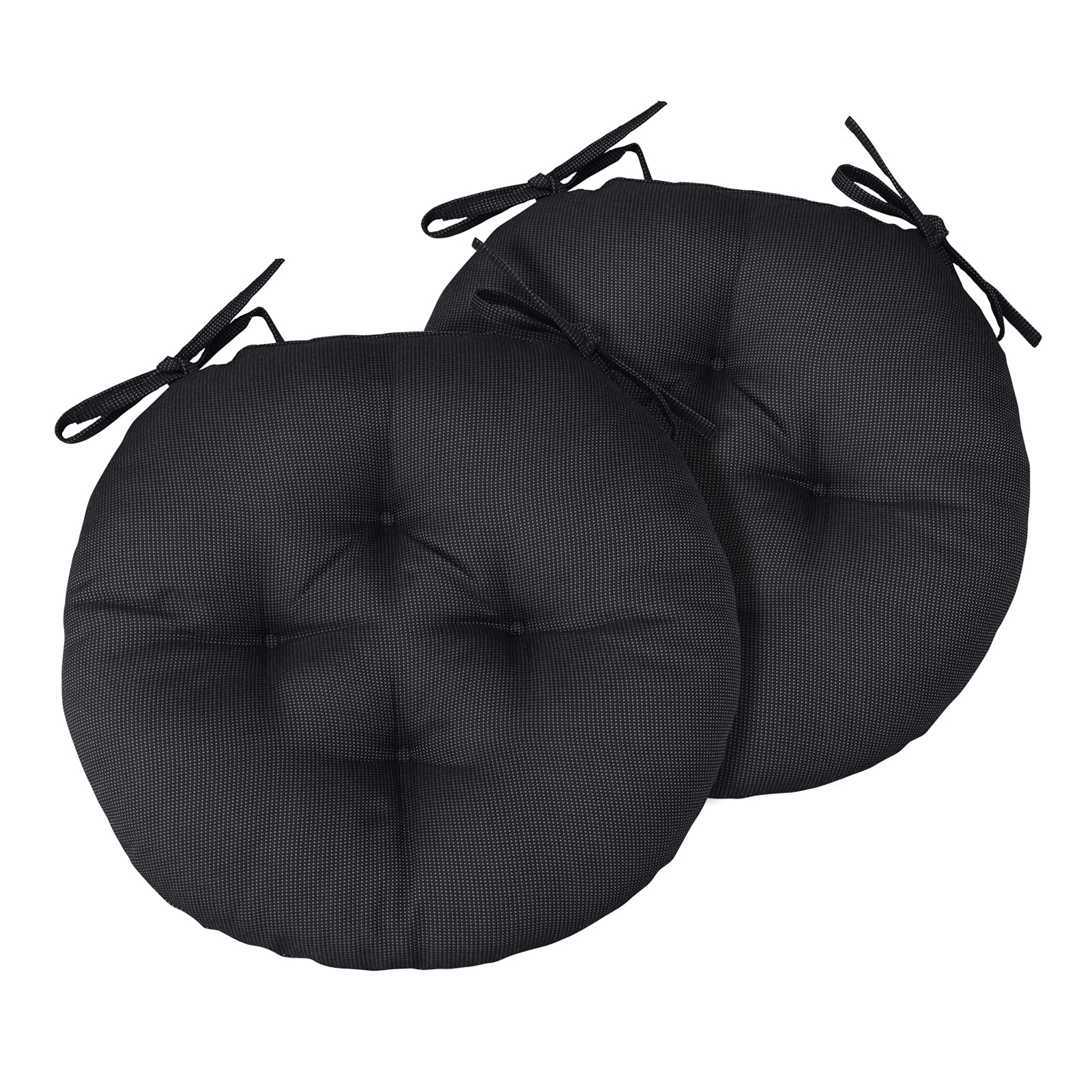 Outdoor Round Bistro Chair Cushions - 18 Inch Waterproof Seat Cushions with Adjustable Ties for Patio, Garden & Dining Chairs - Set of 2 Black Cushions for Comfortable Outdoor Seating