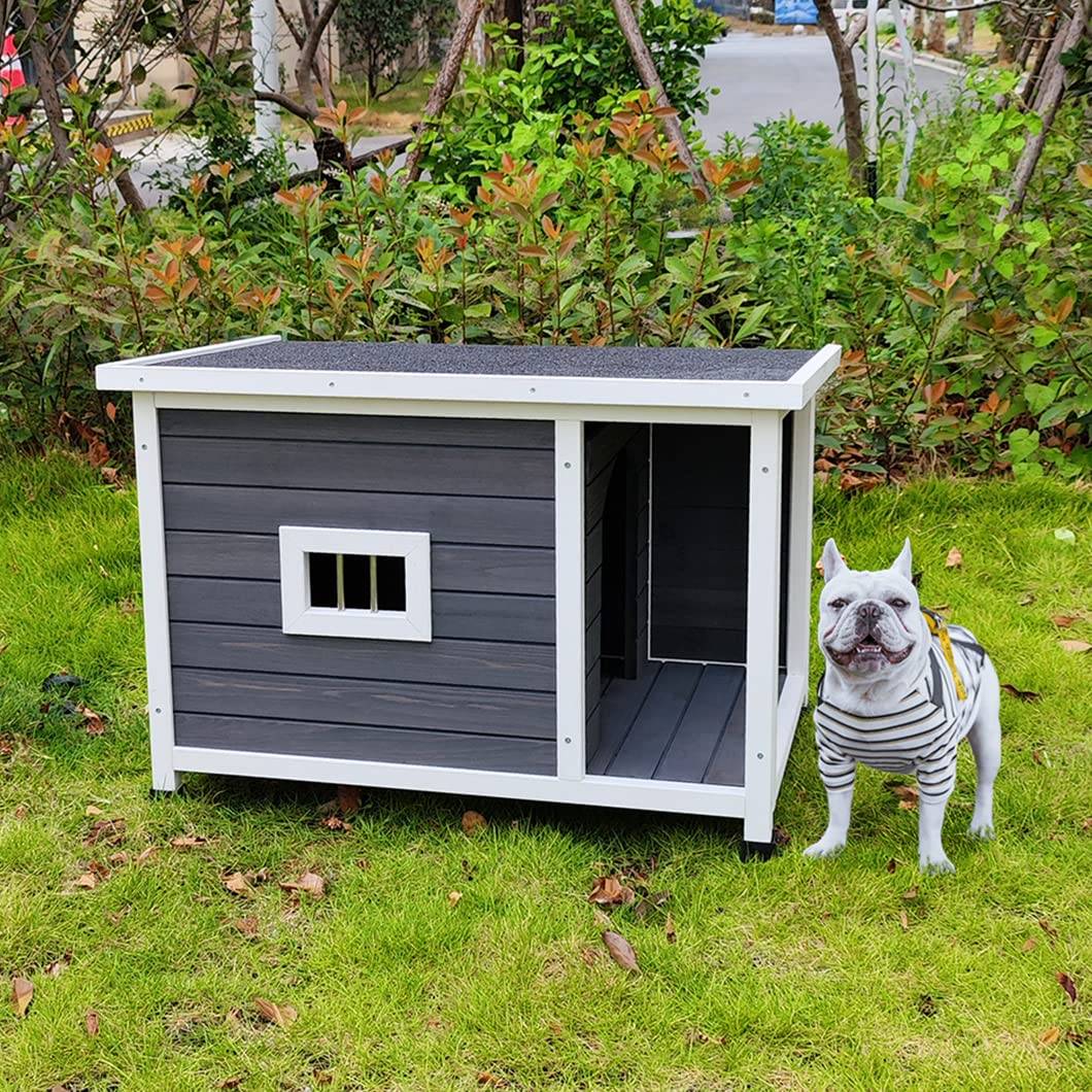 Waterproof Wooden Dog House with Porch Deck - Outdoor Puppy Kennel & Weatherproof Dog Cage for Backyard, Garden, and Camping Use