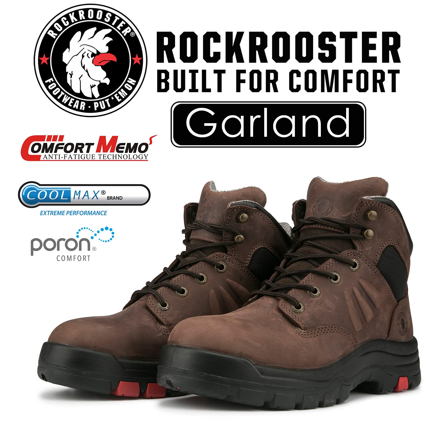 ROCKROOSTER Men's Work Boots - Comfort Memory Foam, Arch Support, Steel Toe Safety Shoes (AK426, AK436, AK428) for Construction, Warehouse & Outdoor Work