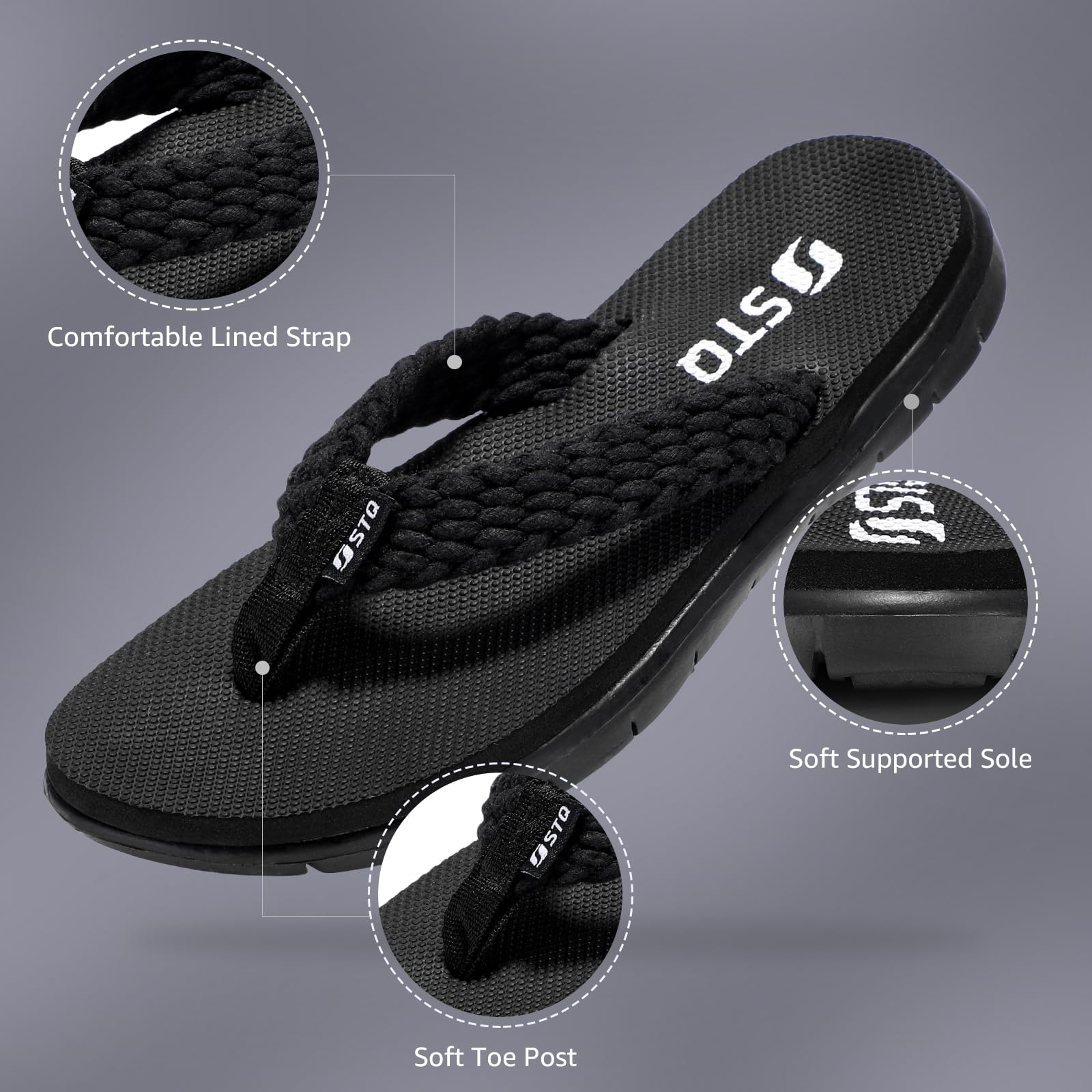 STQ Women's Non-Slip Flip Flop Sandals - Comfortable Yoga Mat Thong Sandals for Beach, Pool, Yoga & Outdoor Activities