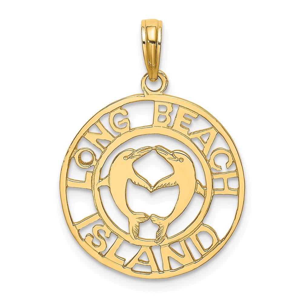 14K Yellow Gold Long Beach Island Double Dolphin LBI Pendant - Jewelry Gift for Women, Beach Lovers & Coastal Fashion Accessories