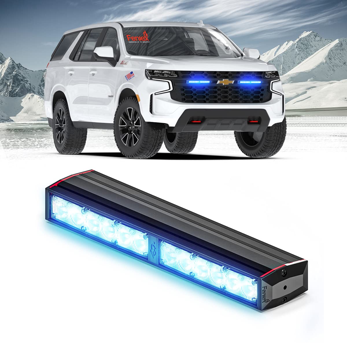 Feniex Fusion-S 200 Series Blue LED Light Stick - Emergency Vehicle Warning Light for Police, Fire Trucks & Construction Safety