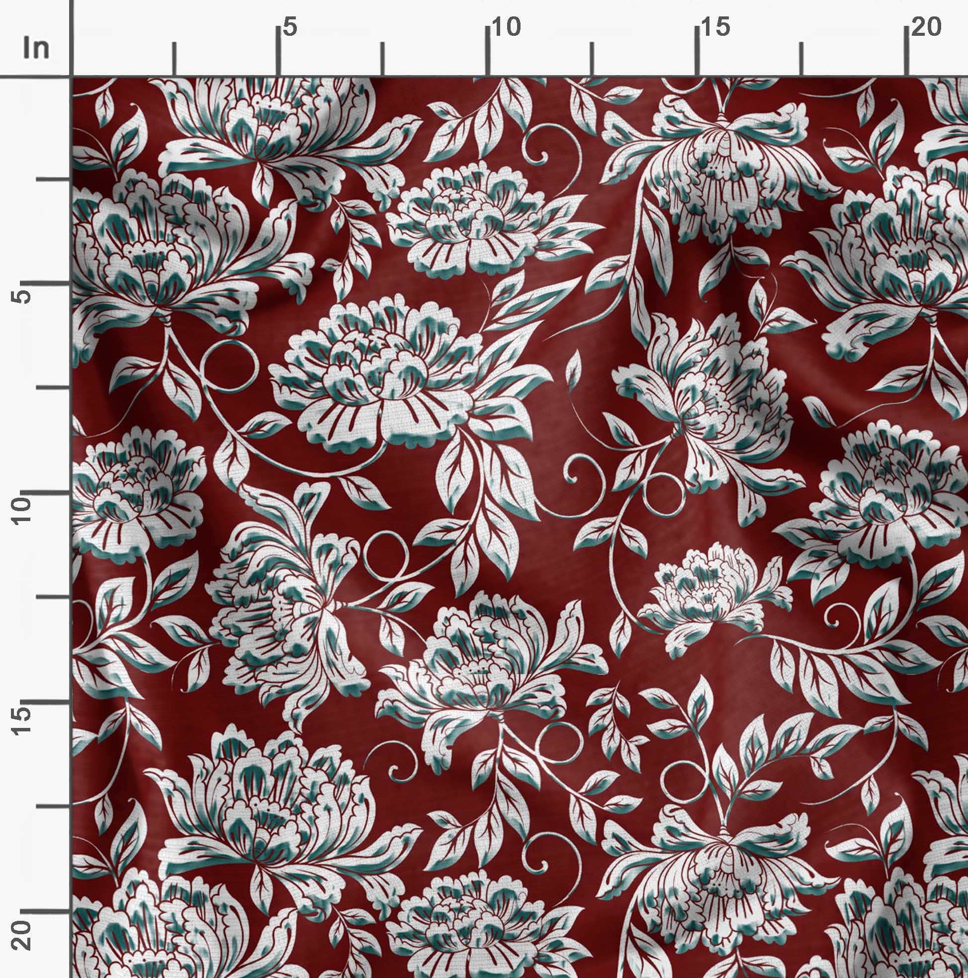 Soimoi Moss Georgette Red Fabric by The Yard - 42 Inch Wide Printed Fabric with Artistic Leaf & Floral Design for Dresses, Scarves, Home Decor and DIY Fashion Projects
