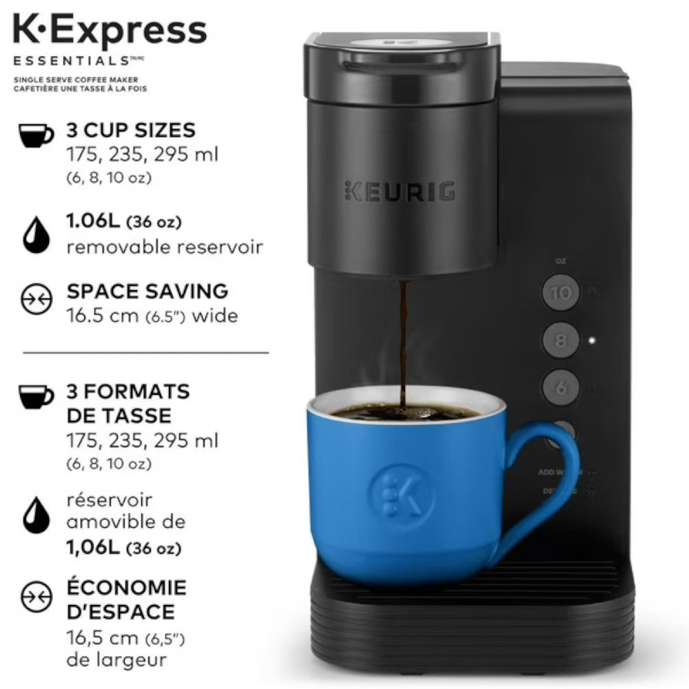 Refurbished Keurig K Express Essentials Single Serve Coffee Maker - Fast Brewing, Compact Design for Home & Office Use - Includes Home Essentials Warranty - Perfect for Small Kitchens, Dorms, and Workspaces