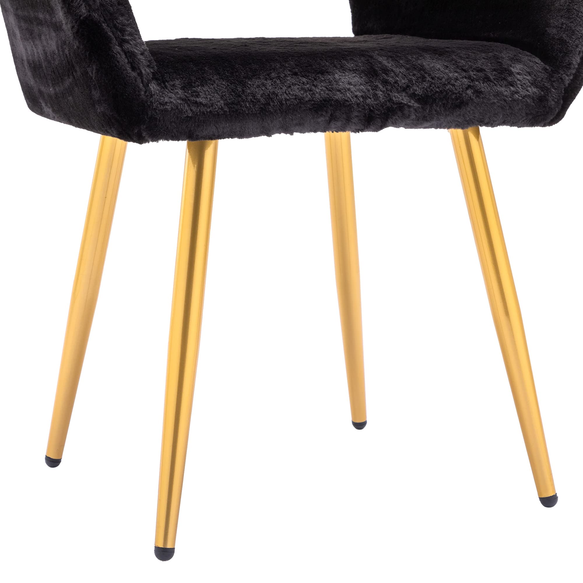 KCC Furry Desk Chair - Mid-Century Modern Faux Fur Accent Chair for Teen Girls & Women, Comfortable Armchair with Wood-Look Metal Legs for Living Room, Dining Room, Home Office, Vanity Makeup Desk - No Wheels, Black - Perfect for Cozy Reading Nooks & Stylish Workspaces