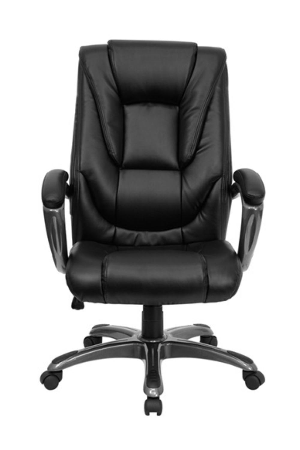 Premium FLASH Oma High Back Executive Office Chair - Black LeatherSoft Upholstered Ergonomic Swivel Chair with Adjustable Arms & Smoke Metal Base | Perfect for Home Office, Gaming & Workspace Comfort