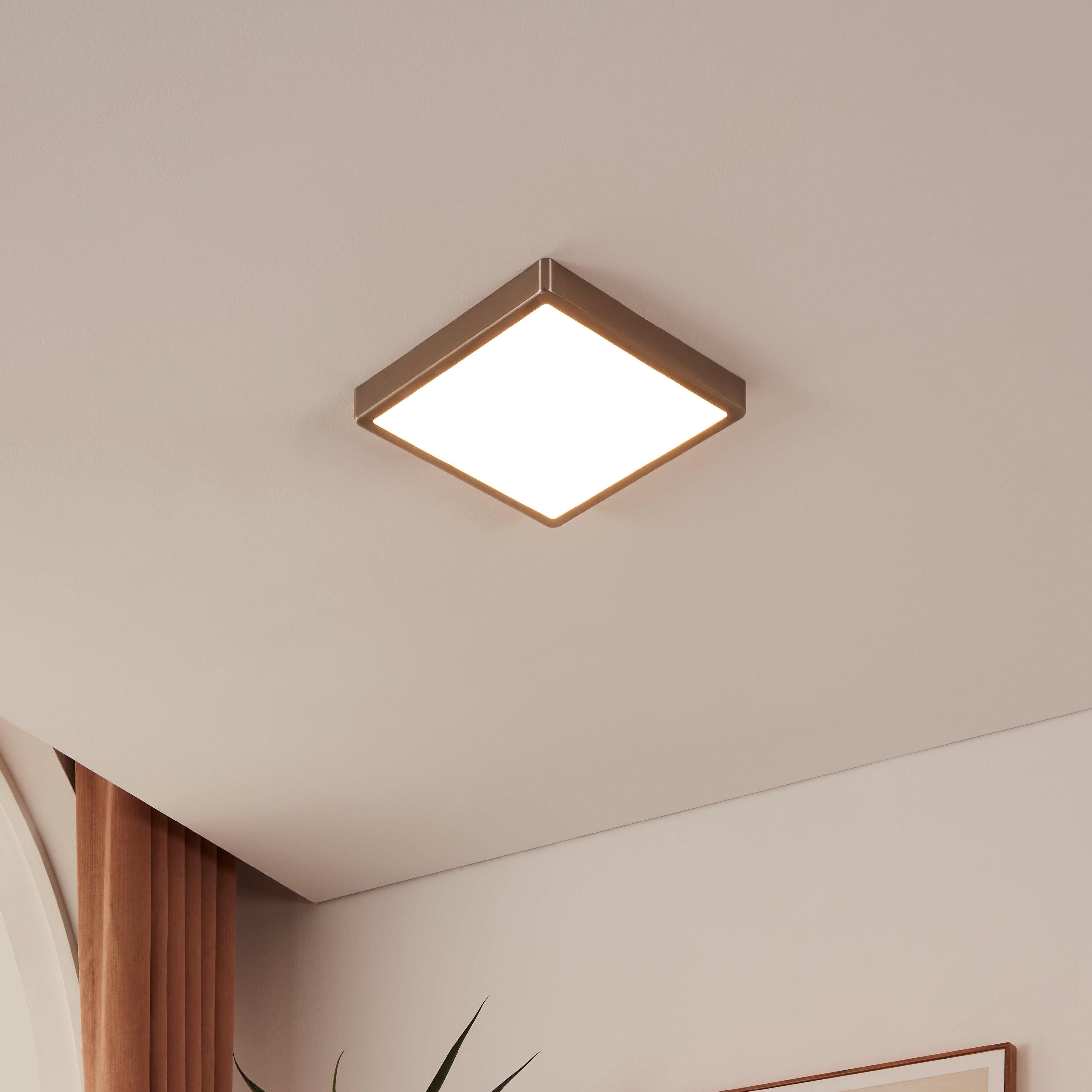 Eglo Connect Fueva Z Smart LED Nickel Square Flush Ceiling Light - Dimmable WiFi-Enabled Modern Fixture for Bedroom, Kitchen & Living Room Lighting