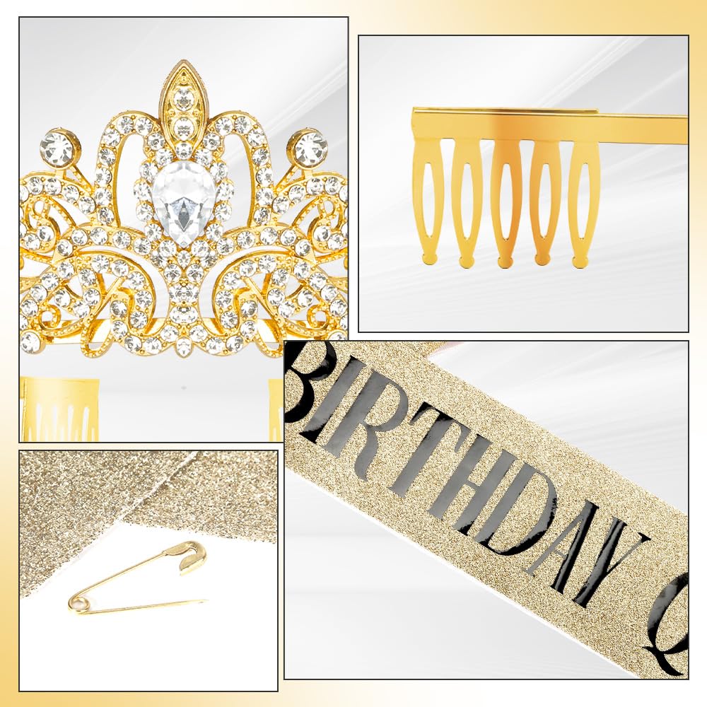 Elegant Birthday Sash & Tiara Set for Women - Queen Birthday Crown & Headband Decorations - Perfect for Birthday Parties, Bachelorette Celebrations & Special Occasions