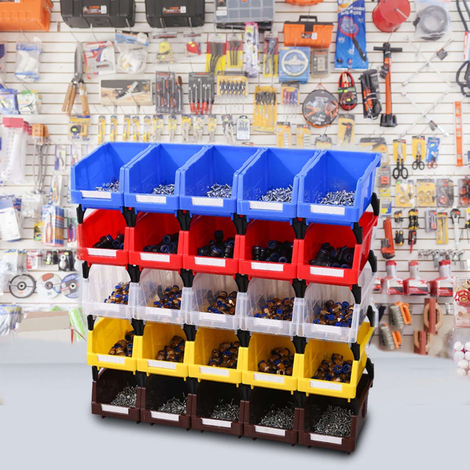 AERCANA 6-Pack Yellow Plastic Storage Bins - Stackable Organizer Bins for Shelves, Garage, and Home Organization - Durable Parts Bin for Easy Storage & Clutter Control - Perfect for Pantry, Closet, and Workshop Use