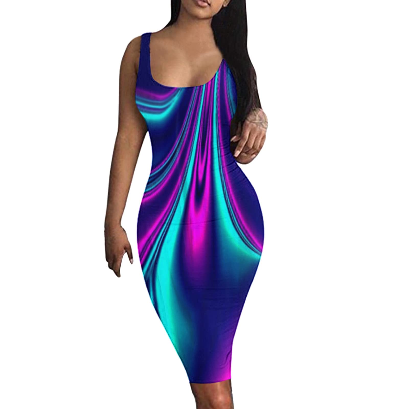 Women's Sleeveless Bodycon Cocktail Dress - Floral Strap Smocked Summer Dress for Parties, Night Out & Special Occasions