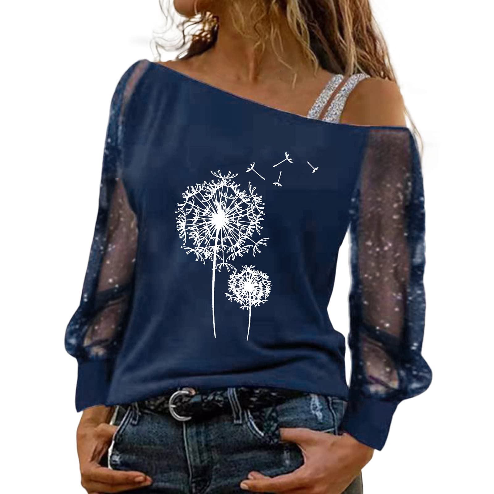 Women's Casual Fashion Top - Dandelion Printed Mesh Long Sleeve Shirt | Breathable & Stylish for Everyday Wear, Office & Outings