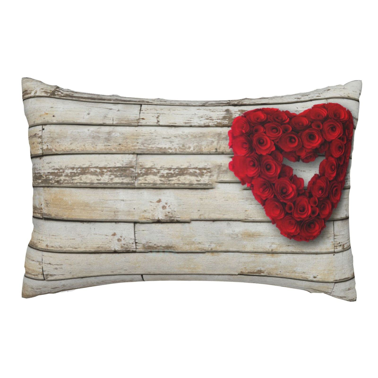 Luxury Red Heart-Shaped Roses Hidden Zipper Pillowcase - 20x30 Inch Standard King Size Decorative Printed Rectangle Pillow Cover | Perfect for Bedroom Decor, Valentine's Gift & Home Accents
