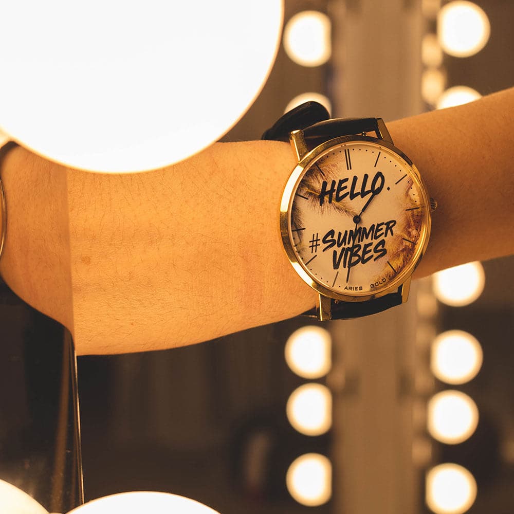 ARIES GOLD Custom Stainless Steel Watch with Leather Strap - Unisex Summer Style for Men & Women | Perfect for Outdoor Activities, Beach Vacations, and Casual Wear