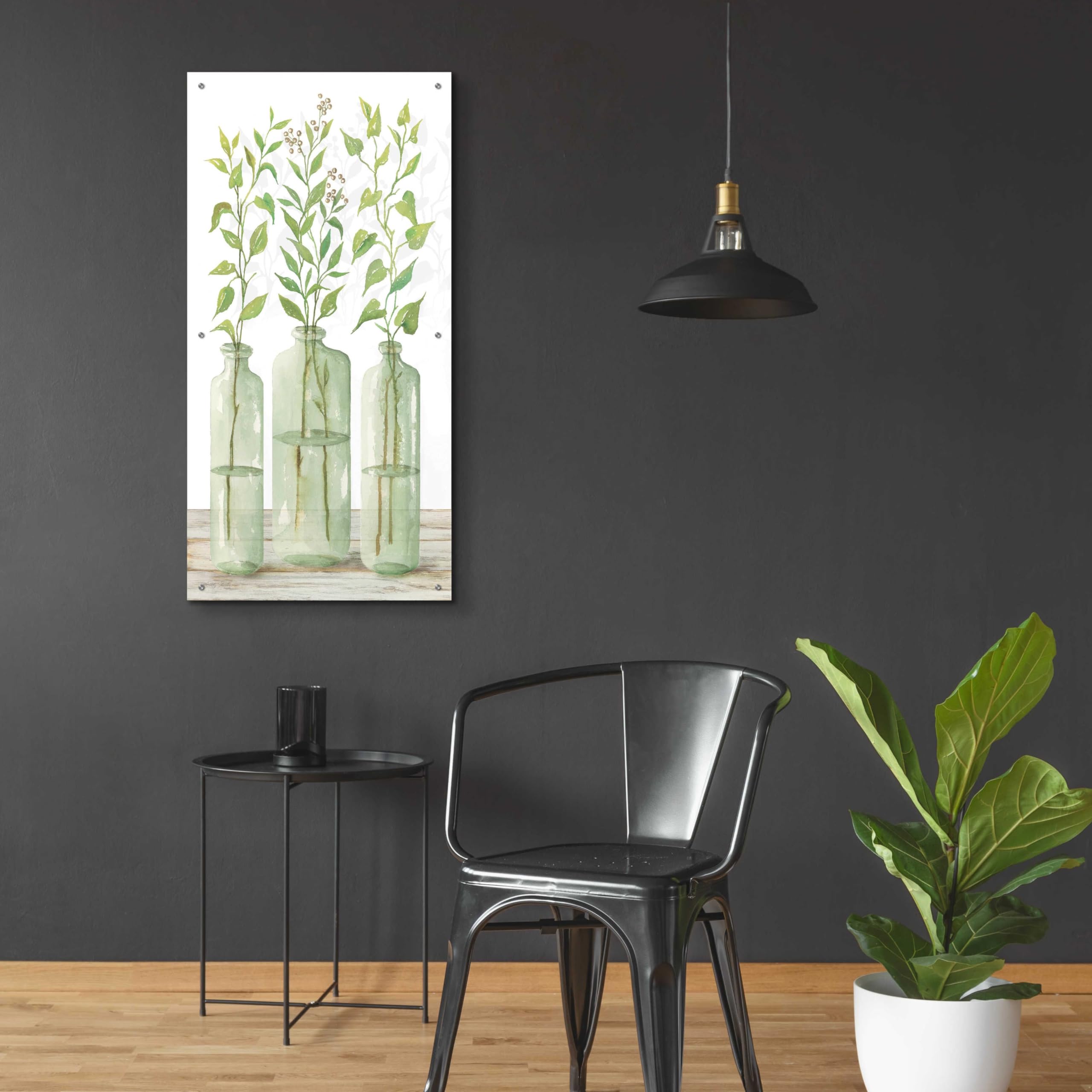 Epic Art 'Simple Leaves in Jar II' by Cindy Jacobs - 24x48 Inch Acrylic Glass Wall Decor - Modern Botanical Painting for Living Room, Bedroom & Office Decor