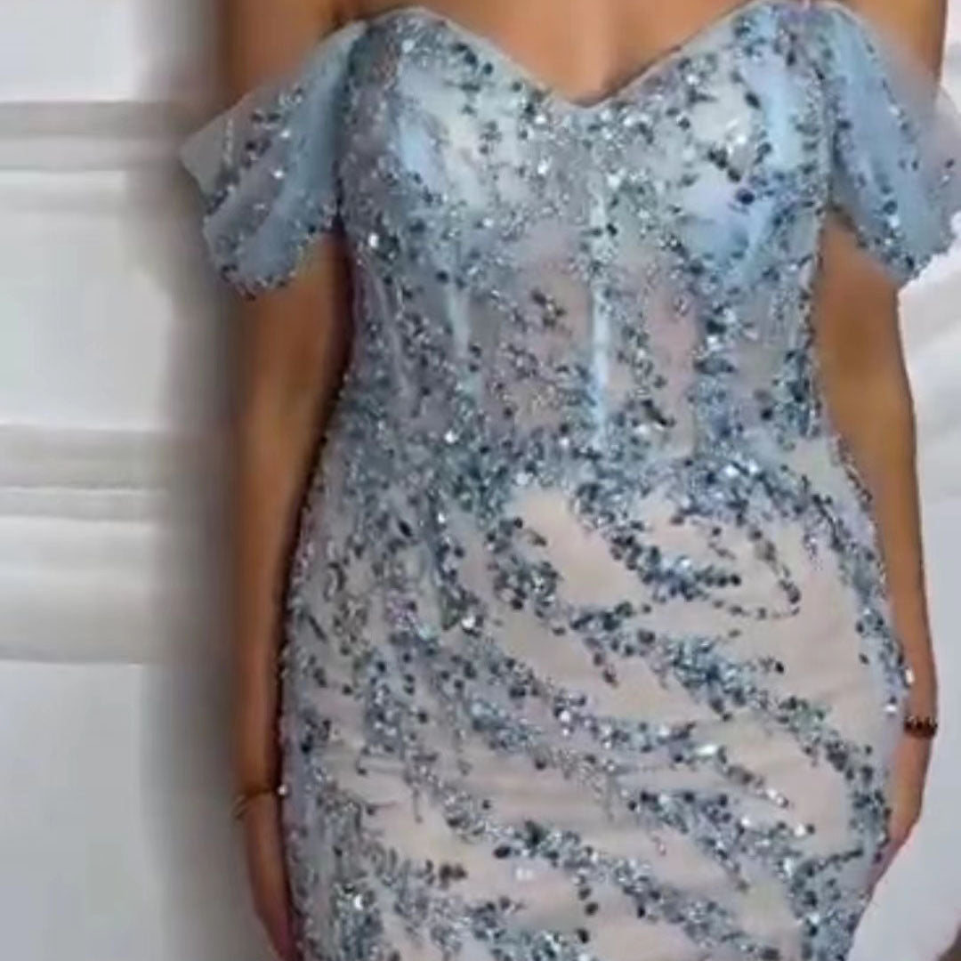 Elegant Beaded Off-Shoulder Pink Evening Gown for Women - Serene Hill Mermaid Luxury Dress 2025 (LA71653) | Perfect for Prom, Cocktail Parties & Formal Events