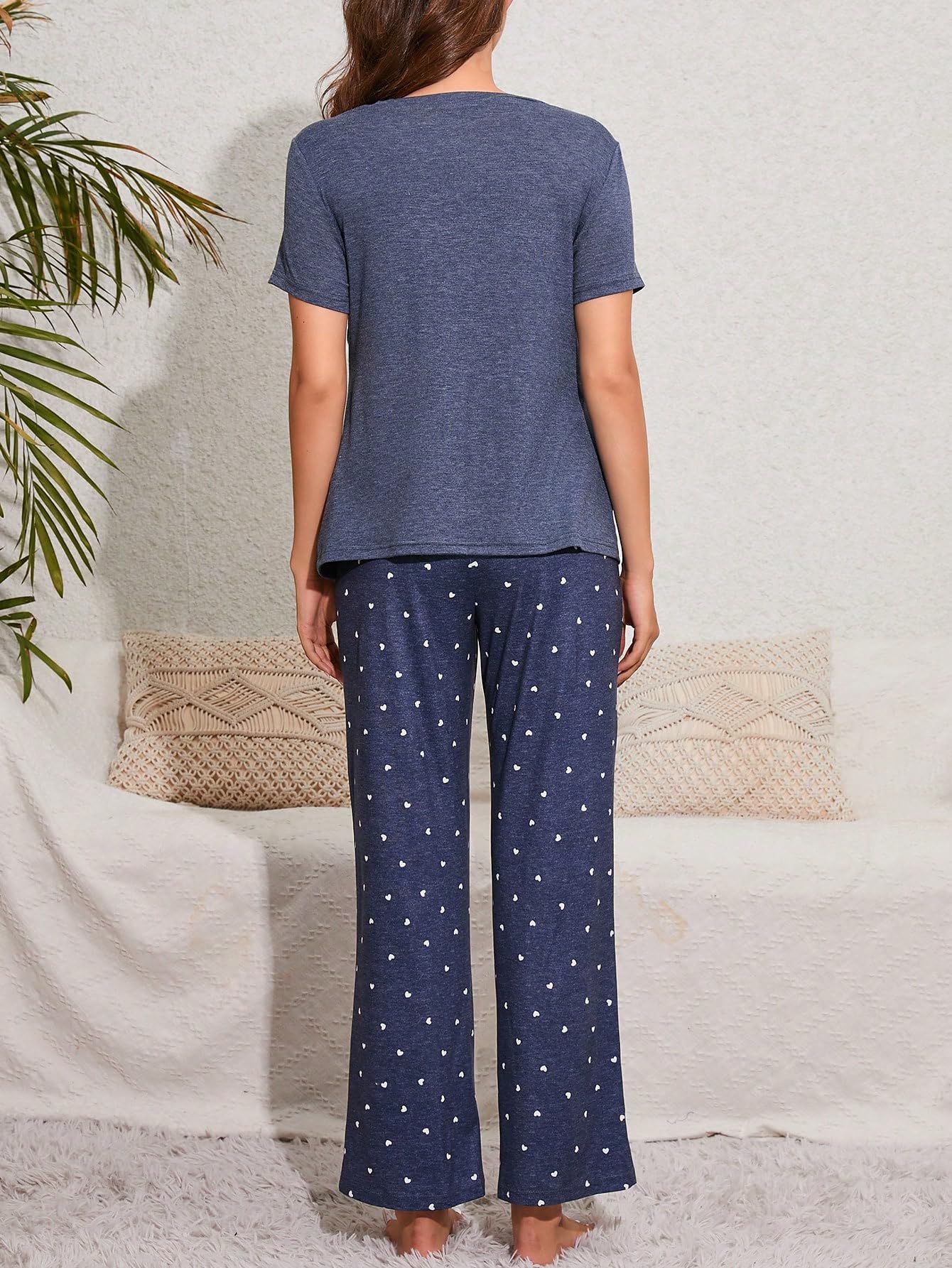 OYOANGLE Women's Maternity Nursing Pajama Set - Soft Short Sleeve Top & Pants Lounge Wear for Pregnancy & Breastfeeding - Comfortable Sleepwear for Nighttime & Postpartum Recovery