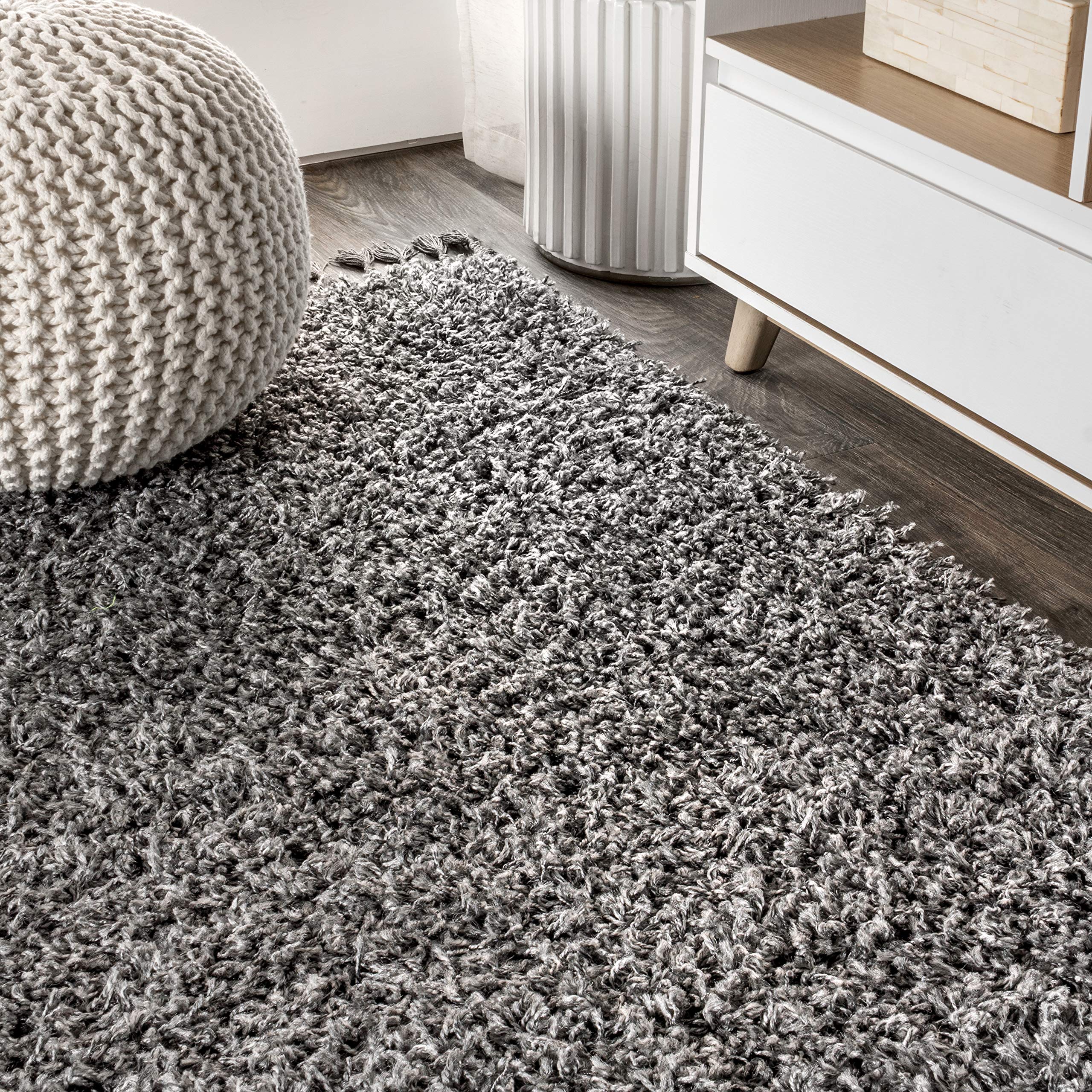 JONATHAN Y MCR100B-5 Mercer Shag Plush Tassel Area Rug 5x8 Feet - Soft Bohemian Modern Indoor Rug for Living Room, Bedroom & Kitchen - Easy-Cleaning Charcoal Gray with Decorative Tassels - Perfect for Cozy Home Decor & Boho Chic Spaces