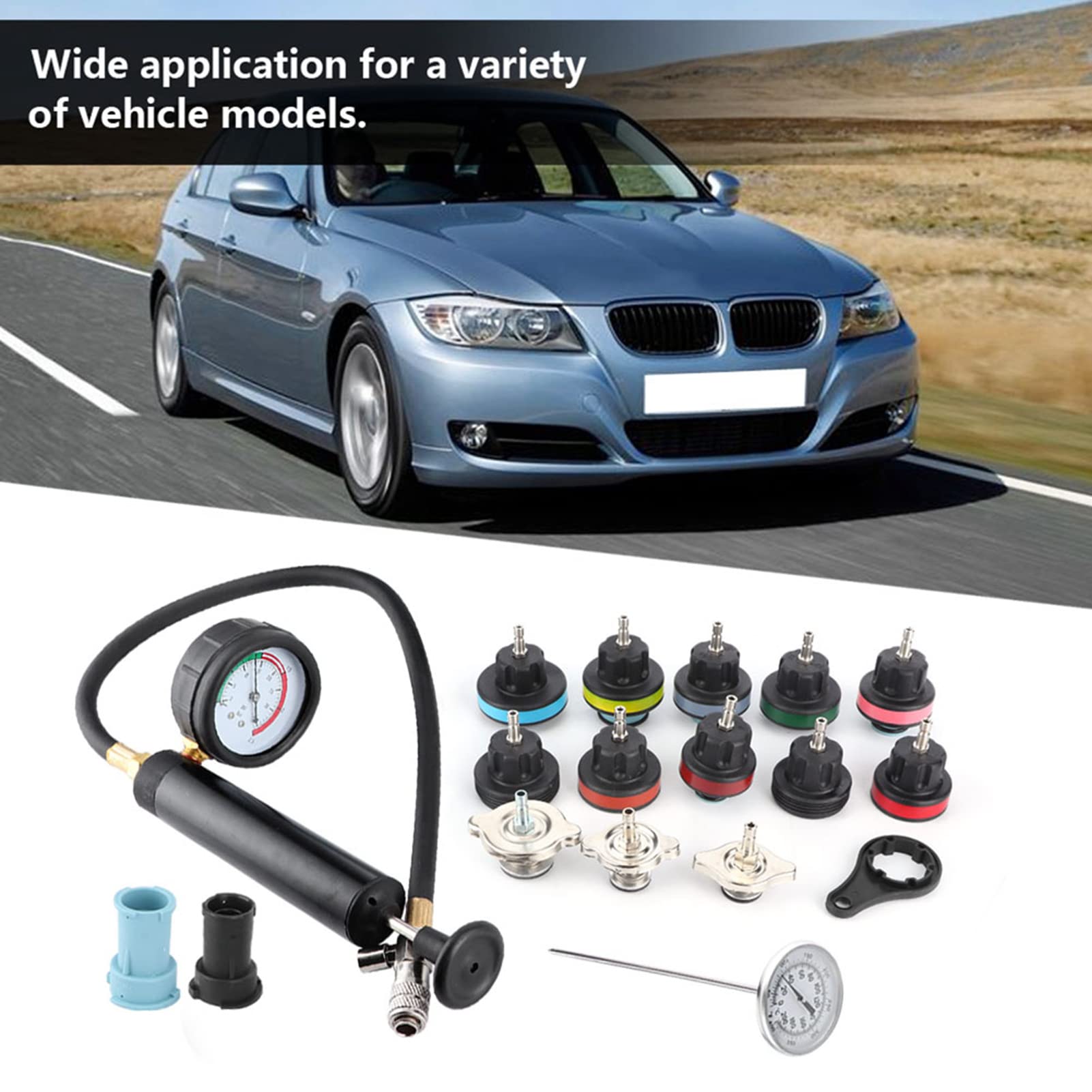 Qiilu 18-Piece Universal Radiator Pressure Tester Kit - Auto Cooling System Vacuum Tool for Car AC Repair & Maintenance | Perfect for Mechanics & DIY Enthusiasts