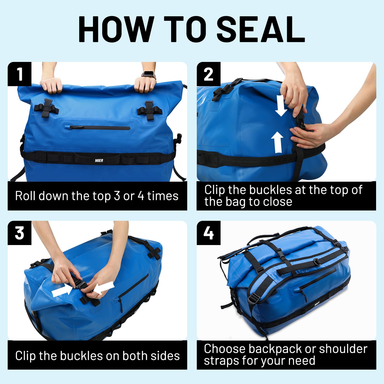 MIER Large Waterproof Duffel Bag - 60L/80L Rolltop Dry Backpack for Kayaking, Rafting, Boating, Swimming, Camping, Travel, Gym & Beach | Perfect for Outdoor Adventures, Water Sports & Travel Gear Storage