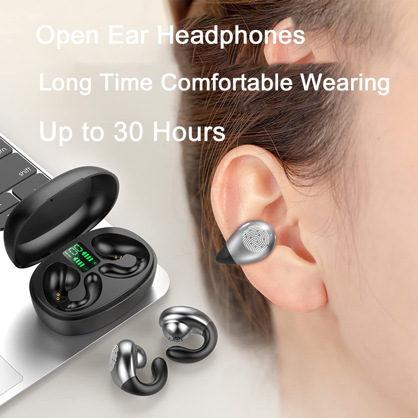 Premium Bone Conduction Wireless Earbuds with Touch Control - Bluetooth 5.3 Open-Ear Headphones, IPX5 Waterproof, Noise Canceling, Secure Earhooks for Cycling, Running, Driving & Workouts - Ideal for Sports & Active Lifestyle