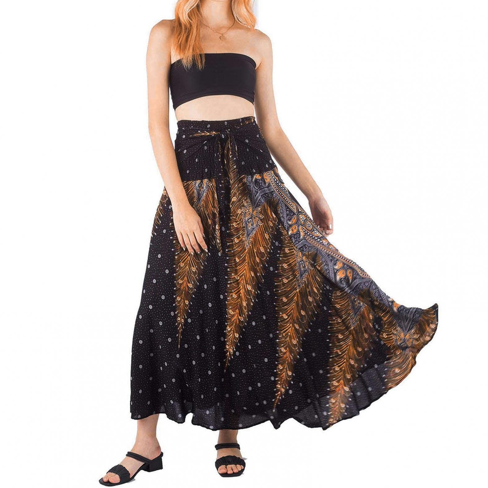 Vintage Printed High Waist Wrap Skirt for Women - Flowy Hippie Swing Skirt with Breast Tie - Boho Beach Vacation Long Dress for Summer | Perfect for Music Festivals, Beach Getaways & Boho Chic Outfits