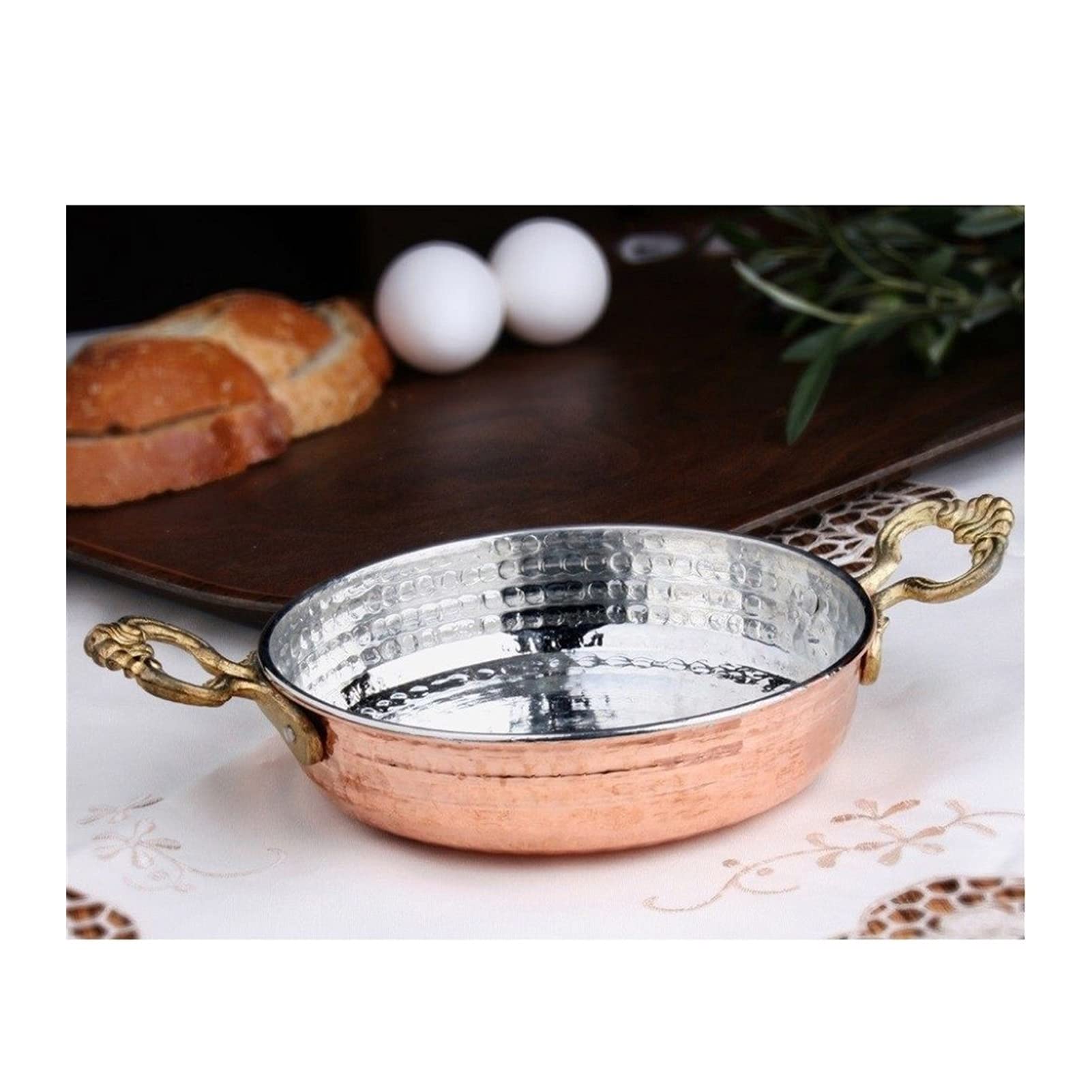 Traditional Turkish Copper Egg Omelette Pan Set - 3 Piece Non-Stick Sahan Pan with Brass Handles - Authentic Turkish Fryer Pot for Perfect Shakshuka, Menemen & Breakfast Cooking - Ideal for Home Kitchens & Professional Chefs