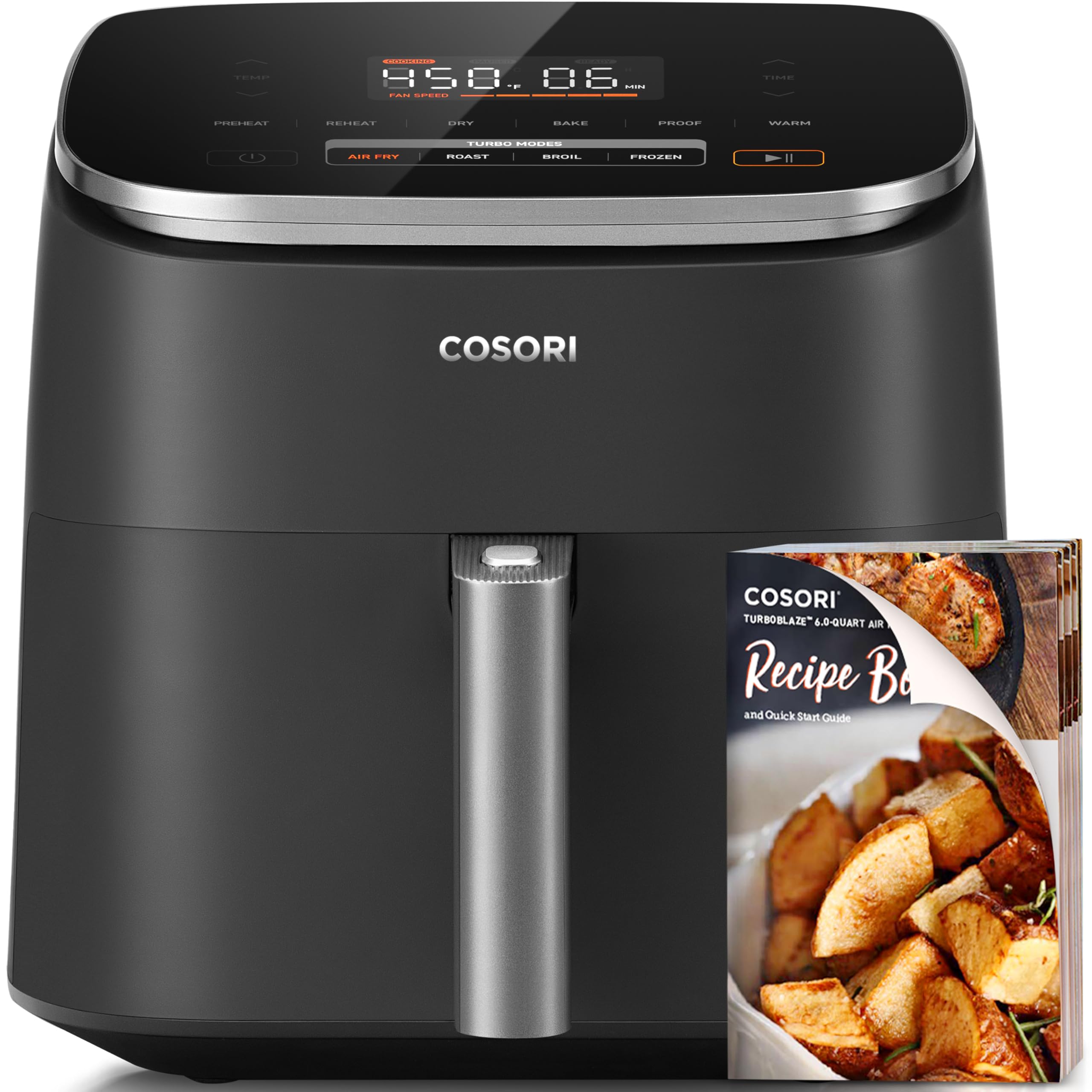 COSORI 6-Quart Air Fryer 9-in-1 with Turbo Mode | Large Compact Countertop Oven | Precise Temp Control 90°F–450°F | Roast, Bake, Reheat, Broil, Proof | 95% Less Oil | Perfect for Family Cooking, Meal Prep & Healthy Snacks