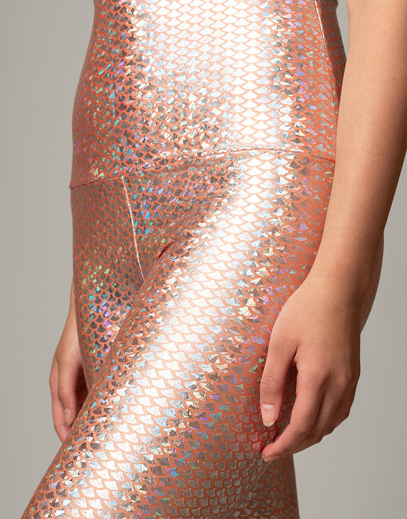 Peach Mermaid Print 7/8 High Waist Yoga Leggings for Women - Comfortable Workout & Lounge Pants for Running, Gym, and Everyday Wear