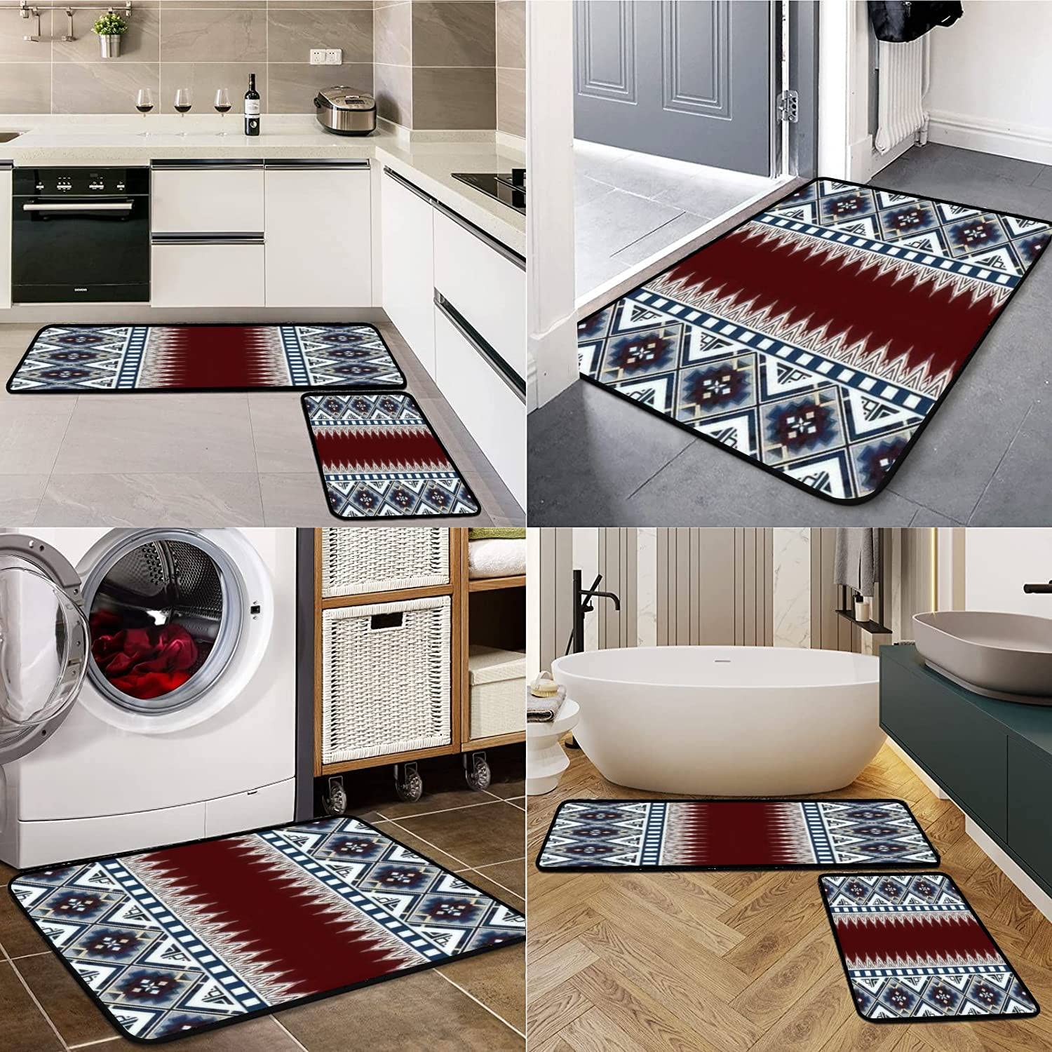 Thai Ethnic Kitchen Rugs - Non-Slip Washable Floor Mats for Home Decor