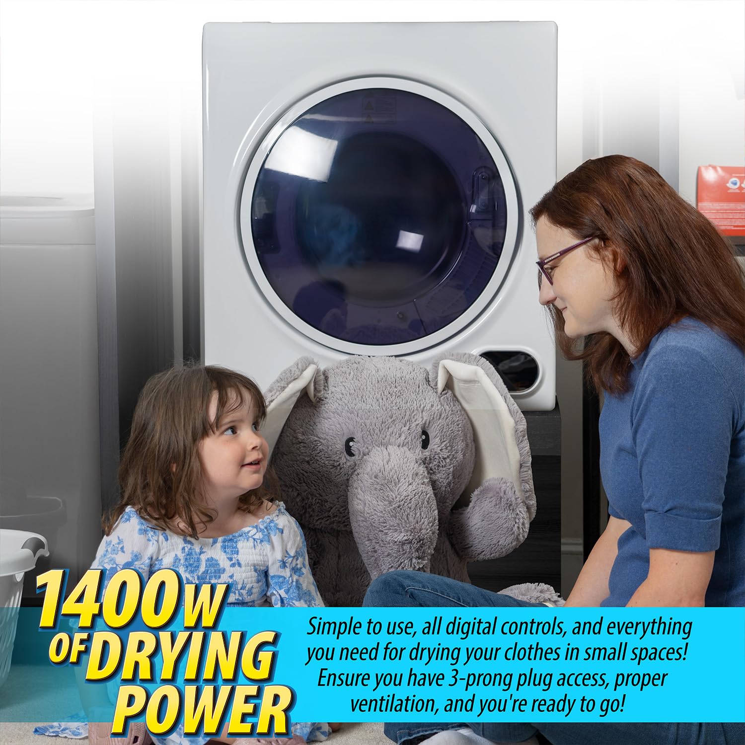 1400W Front Load Tumble Dryer with Stainless Steel Tub - 4 Drying Programs, Auto Humidity Sensor & LCD Touch Panel | Perfect for Apartments, Laundromats & Small Homes | Fast Drying & Energy Efficient