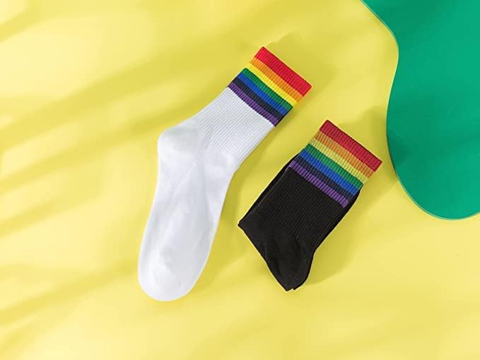 6 Pairs Rainbow Striped Retro Crew Socks for Women - Athletic Running Socks, Casual Cotton Socks (Black & White) - Lightweight & Breathable for Spring & Summer - Perfect for Gym, Running, Workout and Daily Wear