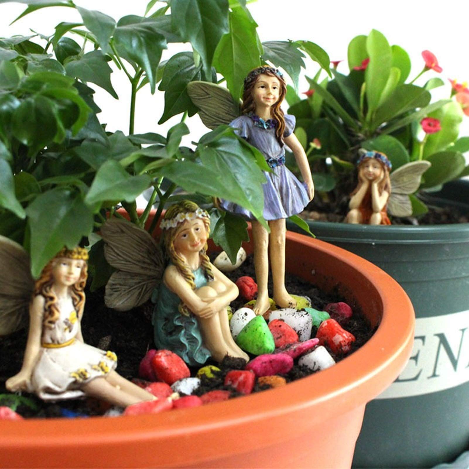 Set of 6 Miniature Fairy Garden Figurines - Flower Fairies with Wings, Pixie Family Decor for Home & Garden - Perfect for Fairy Gardens, Terrariums & DIY Crafts