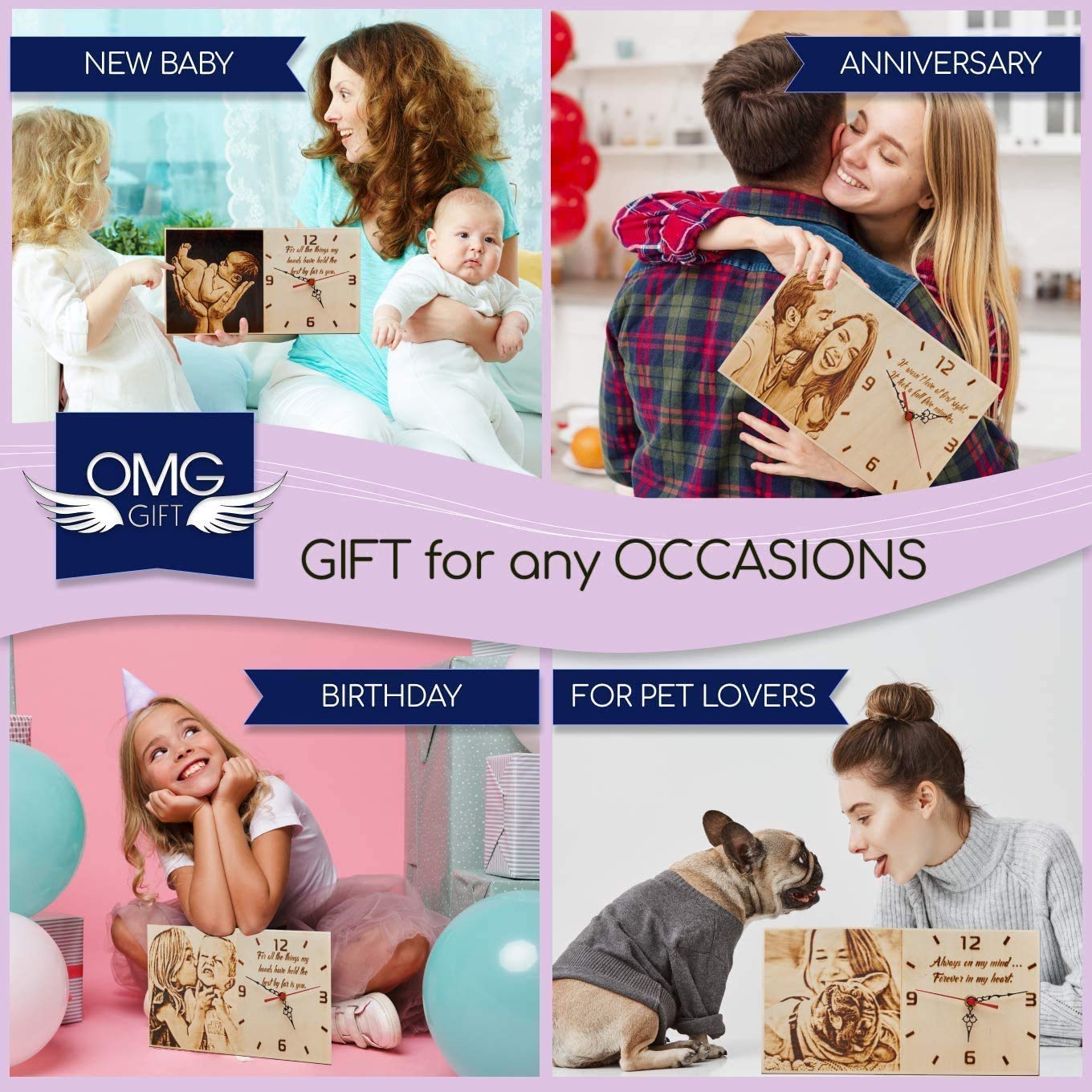 Personalized Wooden Engraved Clock - Custom Mother's Day Gift from Daughter or Son - Unique Present for Women Who Have Everything - Perfect for Home, Office, or Special Occasion Decor