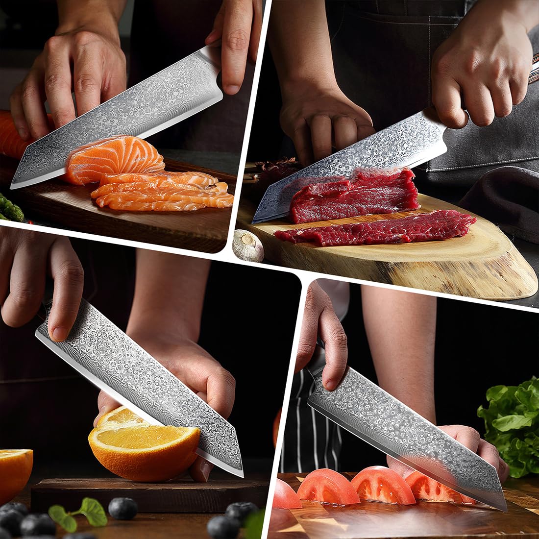 Ompusos 8 Inch Chef Knife - Ultra Sharp Japanese Damascus Kitchen Knife with VG-10 High Carbon Stainless Steel Blade & Ergonomic Wooden Handle - Perfect for Home Cooking, Professional Chefs, and Restaurant Use - Comes in Elegant Gift Box