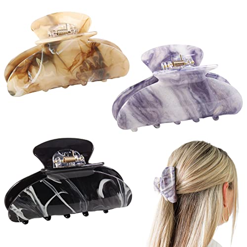 Mistofu 3PCS Medium Hair Claw Clips for Women - Non-Slip Banana Hair Clips for Thick & Thin Hair (3.5 Inch) - Fashion Hair Accessories for Women & Girls (Multi-Colored) - Perfect for Work, School & Everyday Styling