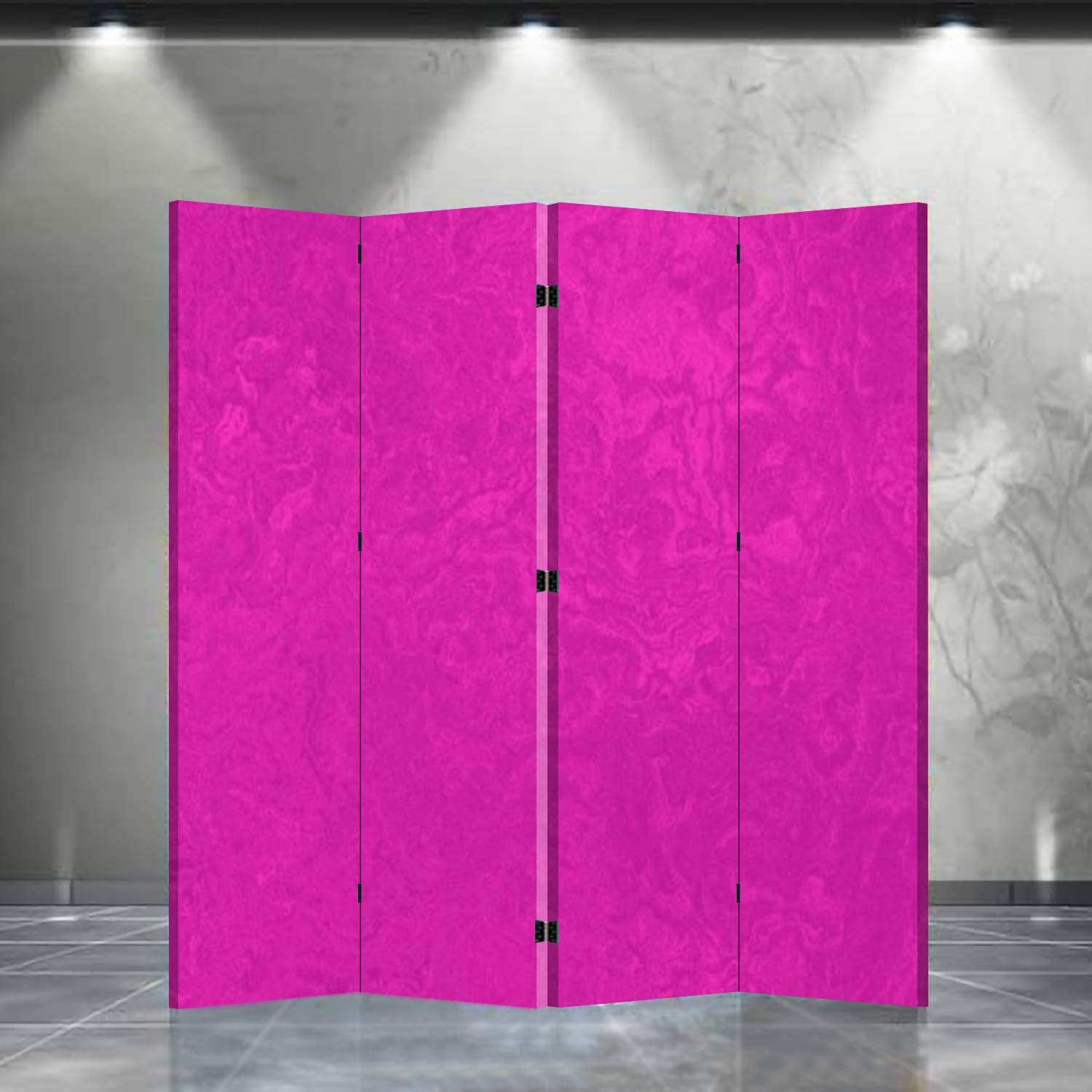 4 Panel Folding Room Divider Screen - Hot Pink Grunge Magenta Purple Concrete Texture | Portable Freestanding Privacy Partition for Home, Office & Bedroom | Perfect for Creating Separate Spaces in Studios, Dorms or Events
