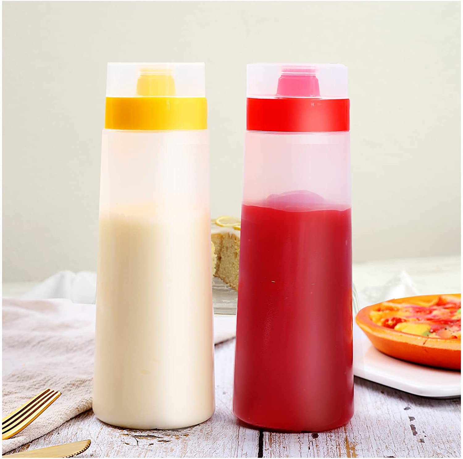 2-Pack Condiment Squeeze Bottles with Lid - Perfect for Sauces, Salad Dressing & Baking Icing