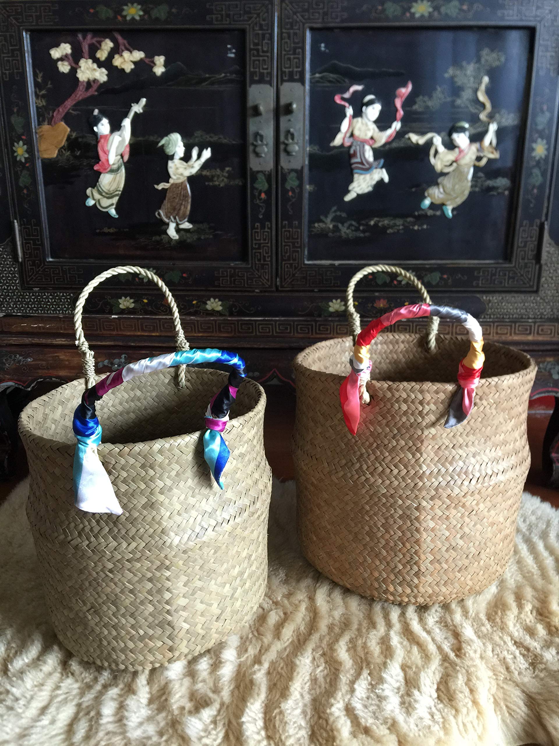 Handwoven Straw Beach Bag - Natural Seagrass Tote Basket Purse for Women, Round Woven Bag for Summer, Picnic, Shopping & Travel Accessories