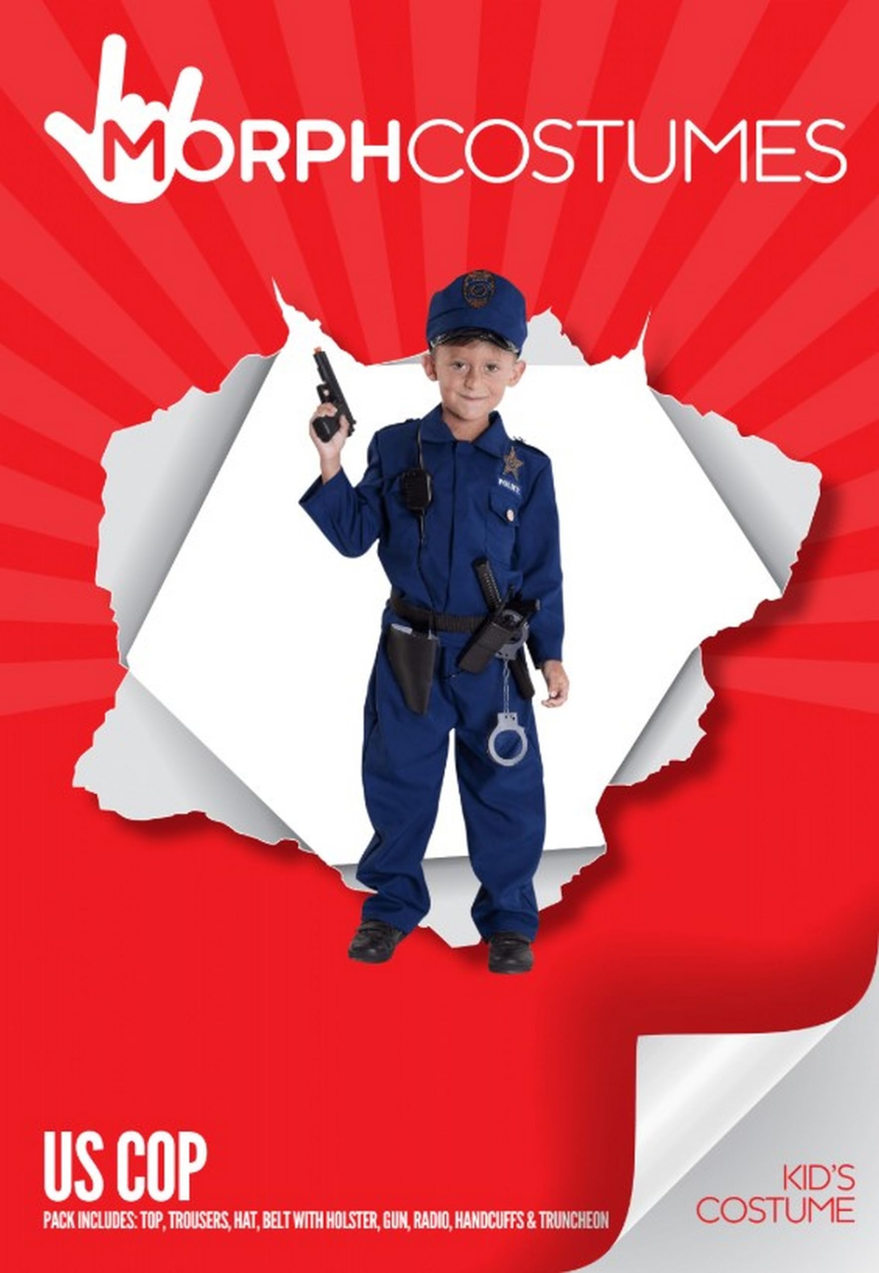 Kids Police Officer Costume - Boys Cop Uniform Dress Up Set for Halloween, Role Play & Pretend Play | Morph Police Costume for Children