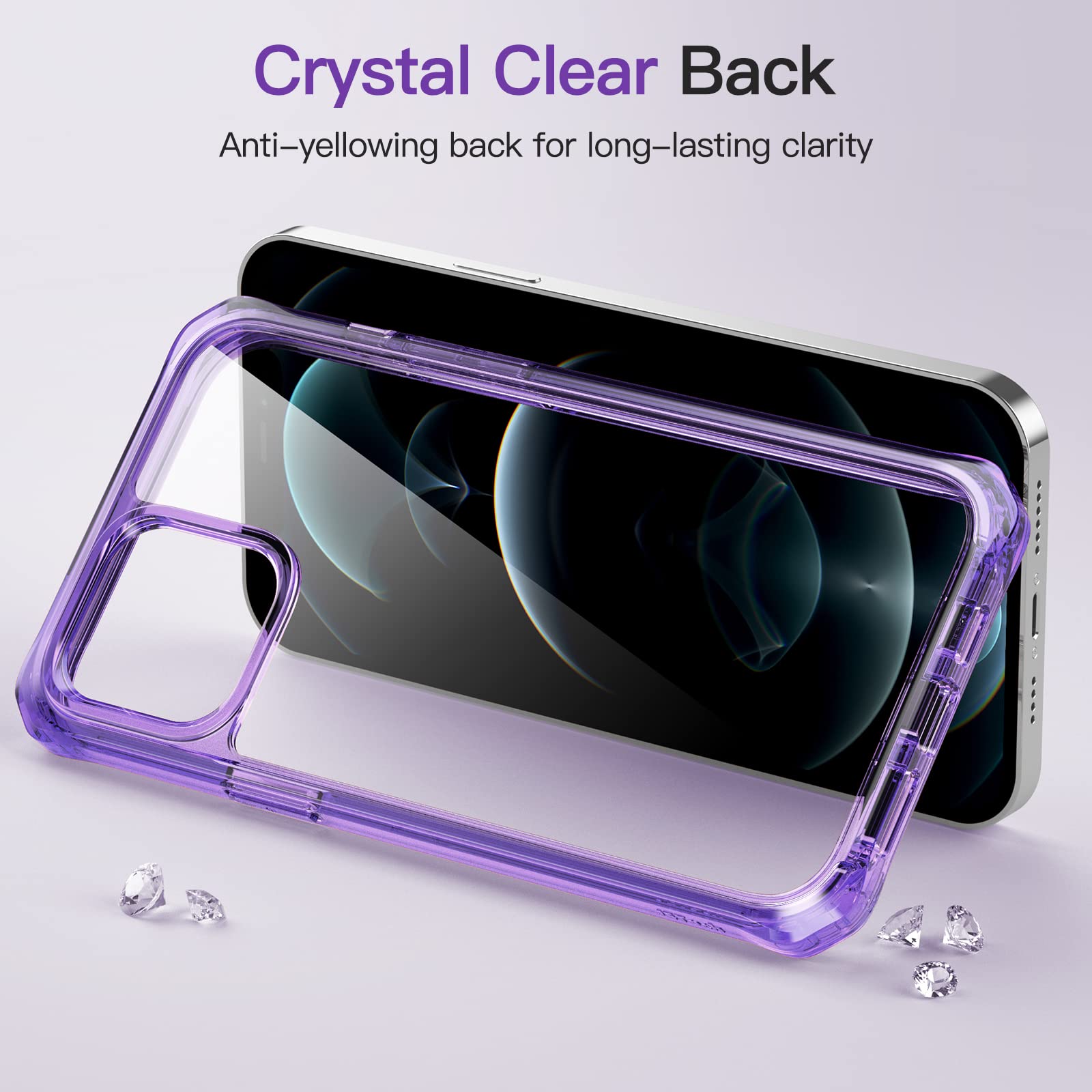 JETech iPhone 12 Pro Max Case 6.7 Inch with 2-Pack Tempered Glass Screen Protector - 360° Shockproof Bumper Cover, Clear Back Protective Phone Case (Purple) | Perfect for Outdoor Activities, Work & Daily Use