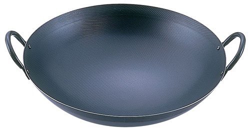 Endo Shoji ATY7636 Commercial Wok Pan - 14.2 Inch (36cm) Super Embossed Iron Wok with Dual Handles - Professional Japanese Restaurant Cookware for Stir-Frying, Deep Frying & Asian Cooking