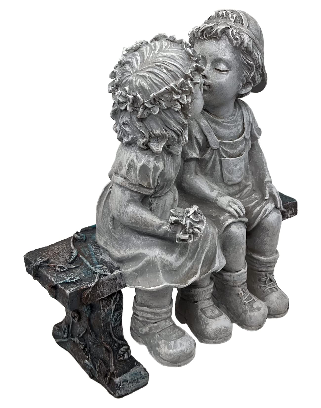 First Kiss Garden Statue - Adorable Puppy Love Kissing Couple Outdoor Decor, 9 Inch Romantic Boy & Girl Sculpture for Lawn, Patio & Flower Beds - Perfect for Wedding Gifts, Anniversary Presents & Garden Decorations