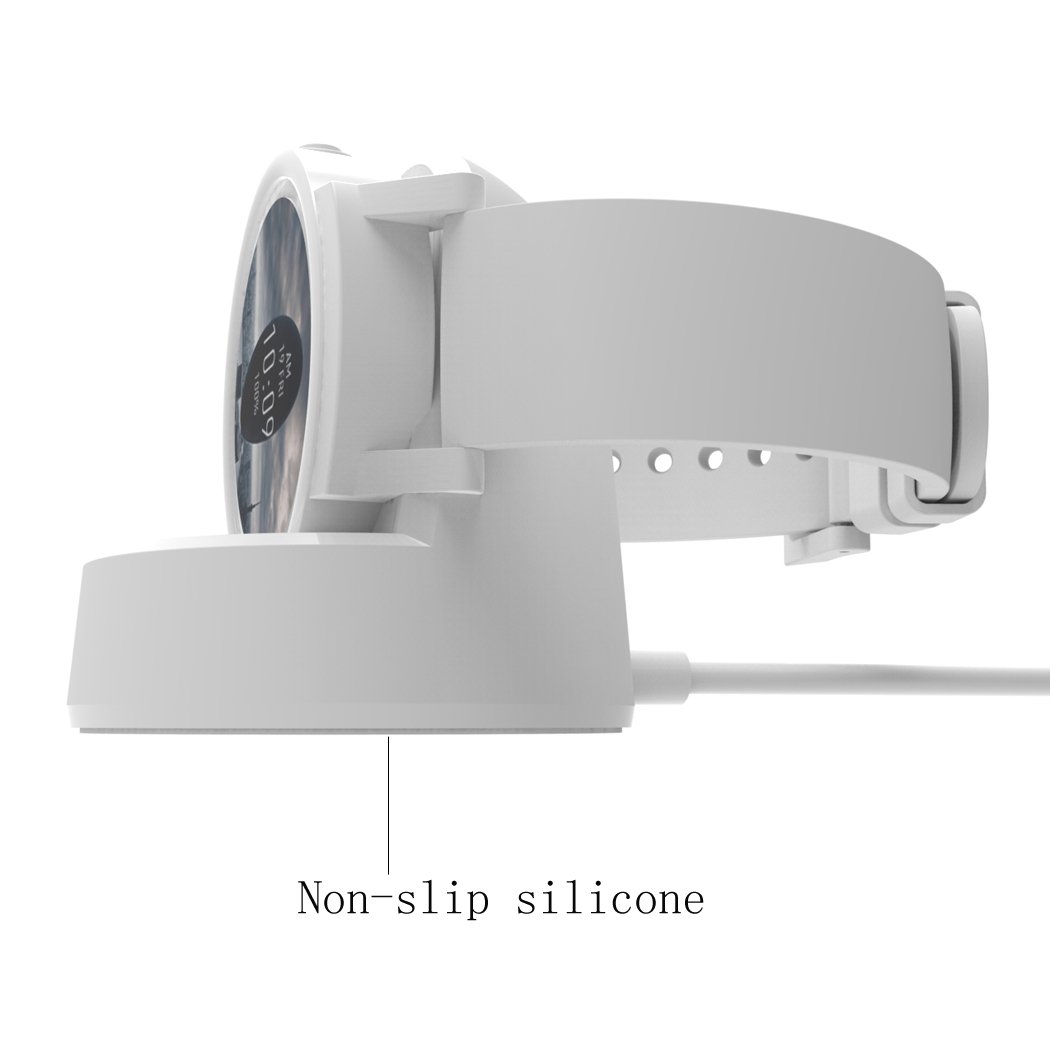 Ticwatch E & S Charger Dock - Replacement Charging Cable & Stand Station with 5ft USB Cable (Sparkling White) | Perfect for Home, Office & Travel Charging | Compatible with Ticwatch E/S Smartwatches