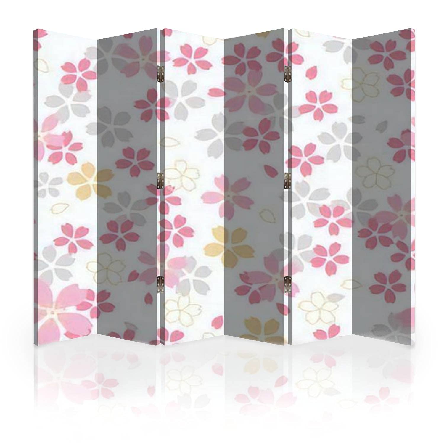 Japanese Pink Cherry Blossom Canvas Room Divider - 6 Panel Folding Privacy Screen with Seamless Pattern | Room Separator & Wall Partition for Home, Office, Dorm or Studio Decor