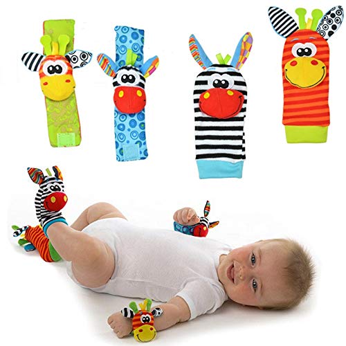 Foot Finders & Wrist Rattles for Infants - Soft Developmental Texture Toys for Babies | 4-Pack Baby Socks with Wrist Rattles - Sensory Toys for Newborn Boys & Girls - Perfect for Tummy Time & Early Learning