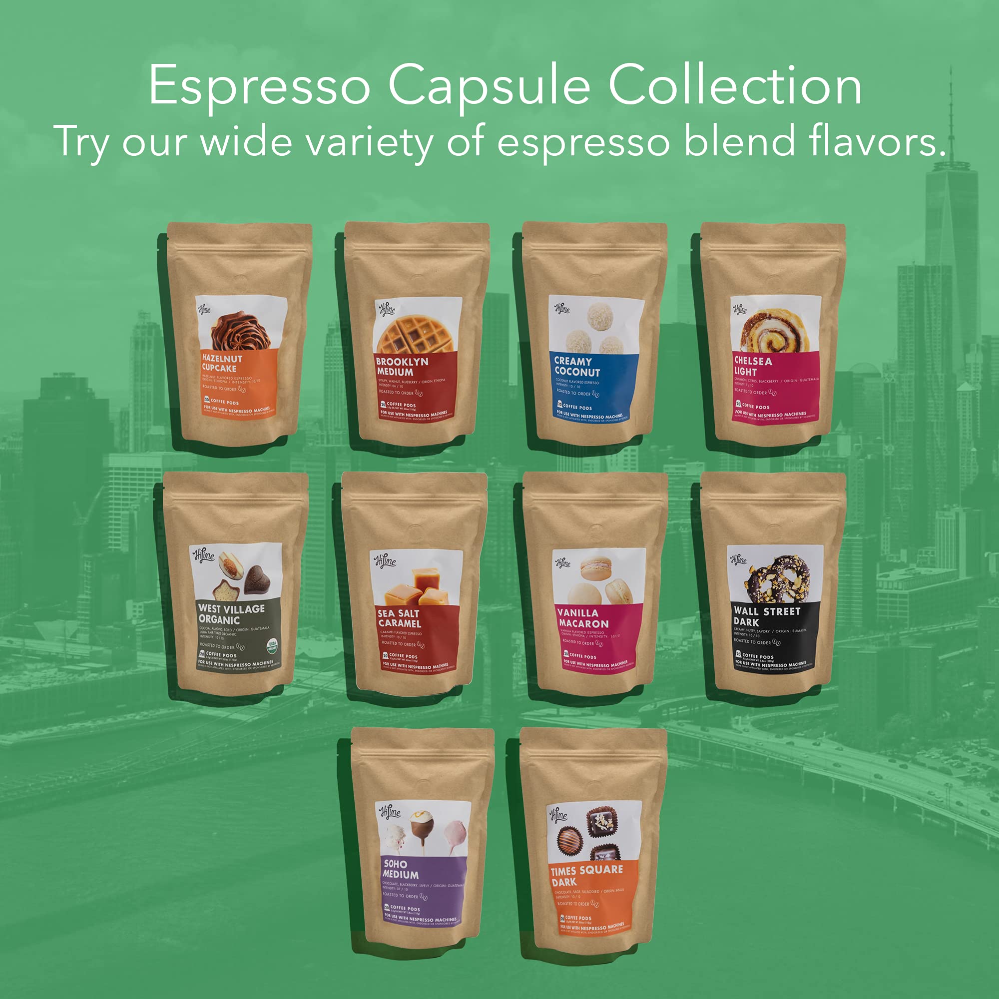 HiLine Espresso Coffee Pods Variety Pack - 120 Capsules (6x20 Count), Single Serve Espresso Capsules Compatible with Nespresso Original Line Machines - Perfect for Home, Office & Gifting