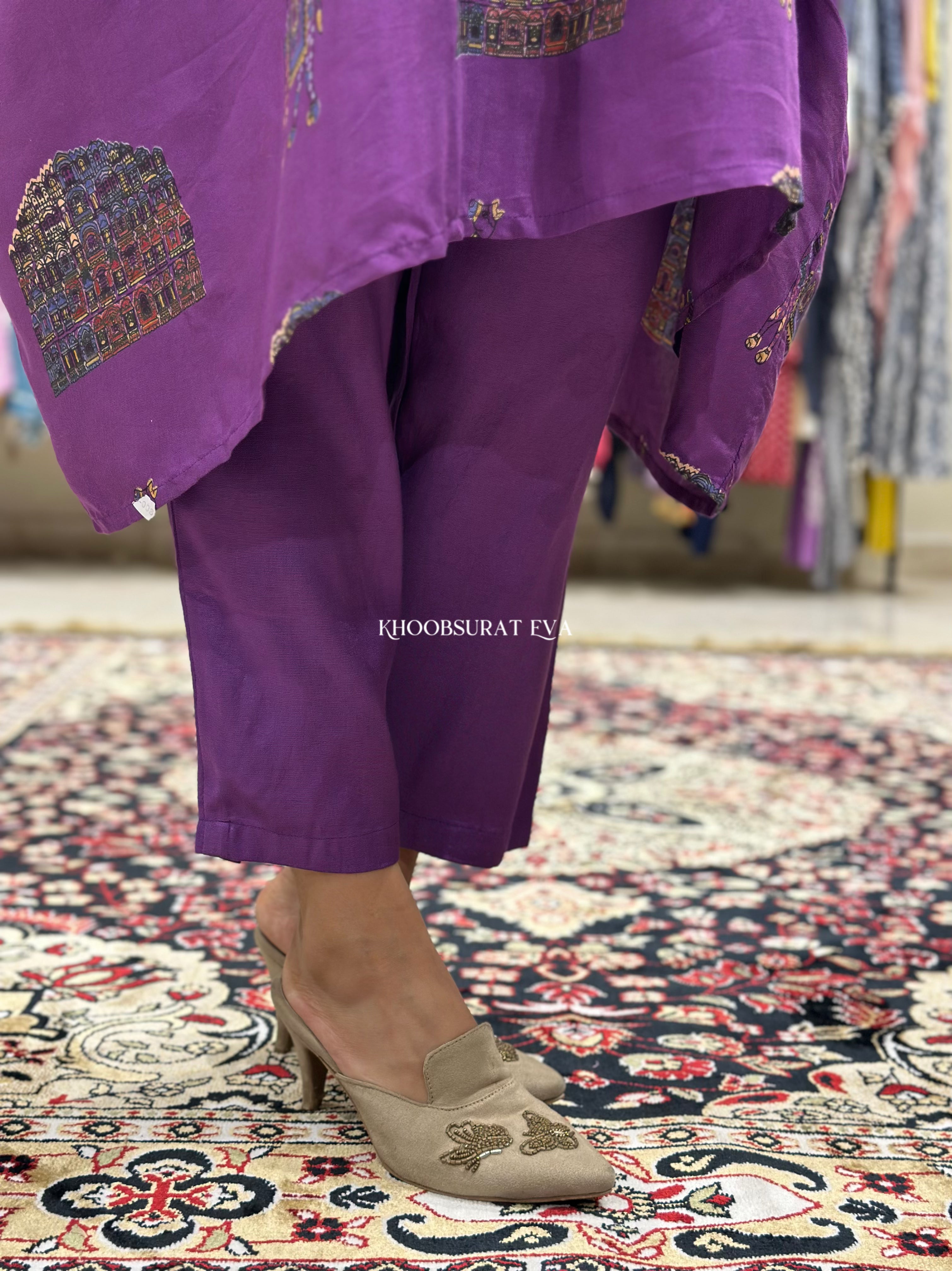 Elegant Purple Kaftan Tunic Set for Women - Boho Chic Loungewear & Beach Cover Up - Perfect for Vacation, Poolside, and Summer Outfits
