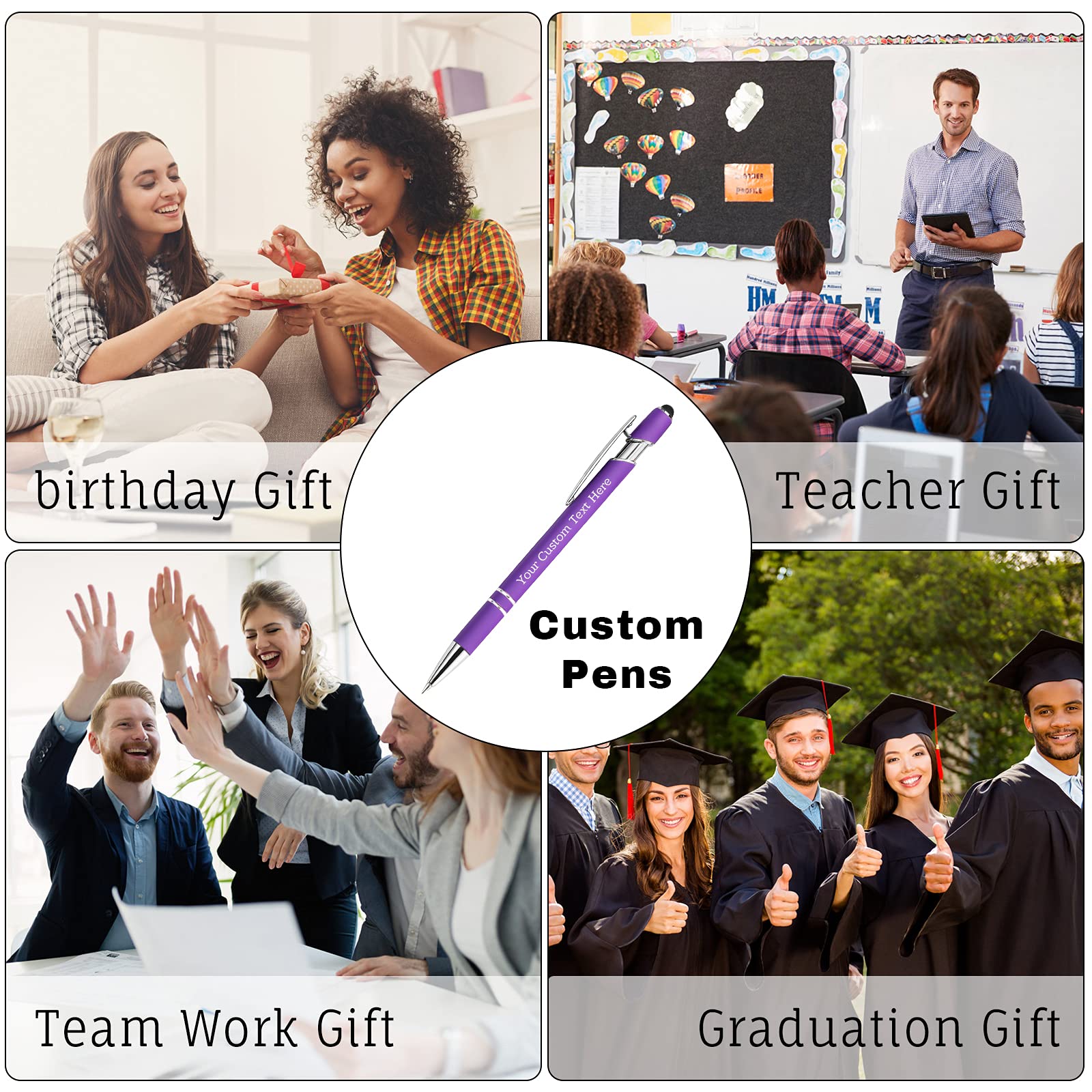 150 Pcs Personalized Custom Pens Bulk - Free Engraving with Name/Message - Custom Ballpoint Pens & Stylus for Business, Office, Graduation Gifts - Ideal for Men, Women, Christmas & Birthday Presents (Purple) - Perfect for Corporate Events, School Supplies & Promotional Giveaways