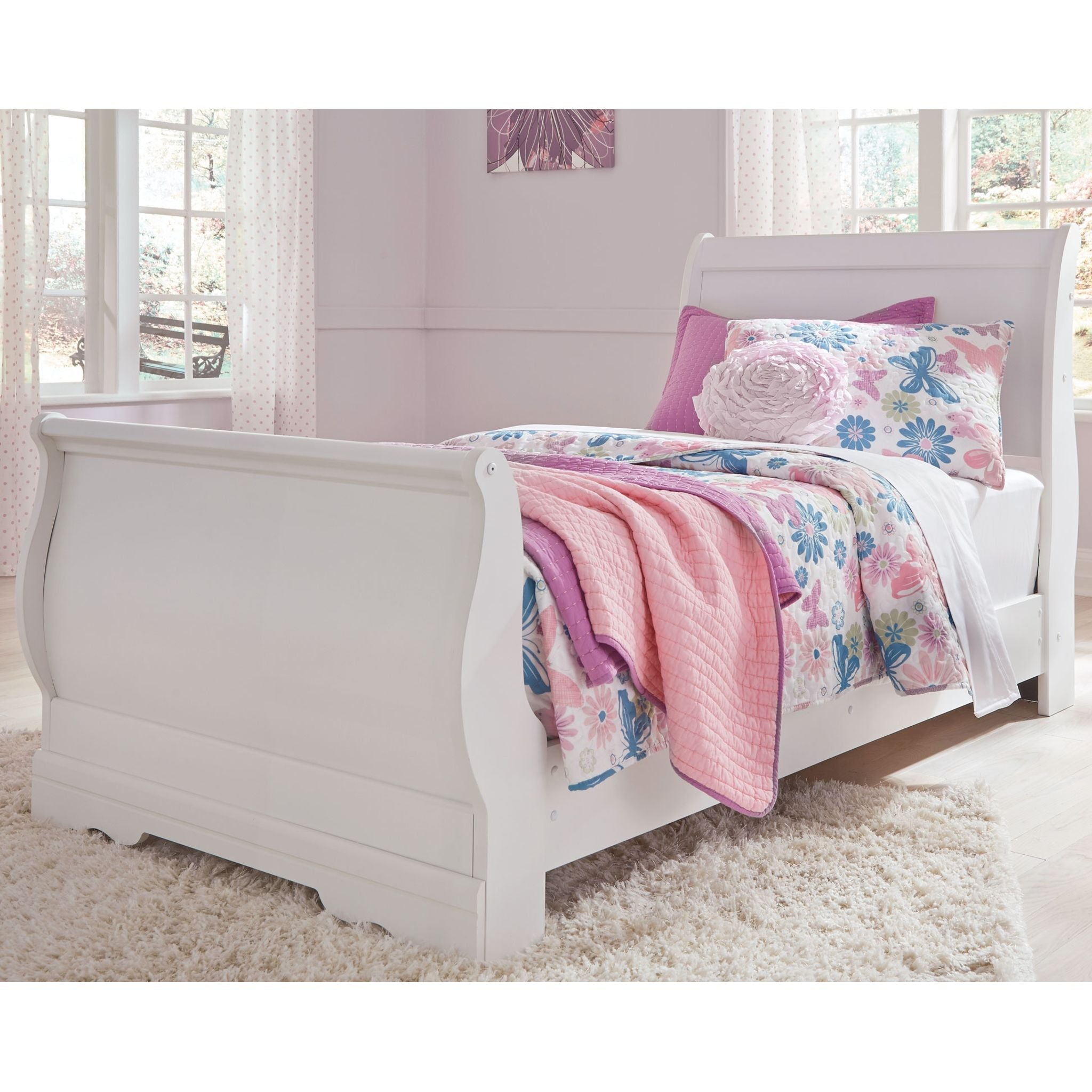 Anarasia White Sleigh Bed Frame - Queen Size, Modern Farmhouse Style, Solid Wood Construction for Bedroom Decor | Perfect for Master Bedroom, Guest Room & Cozy Retreat
